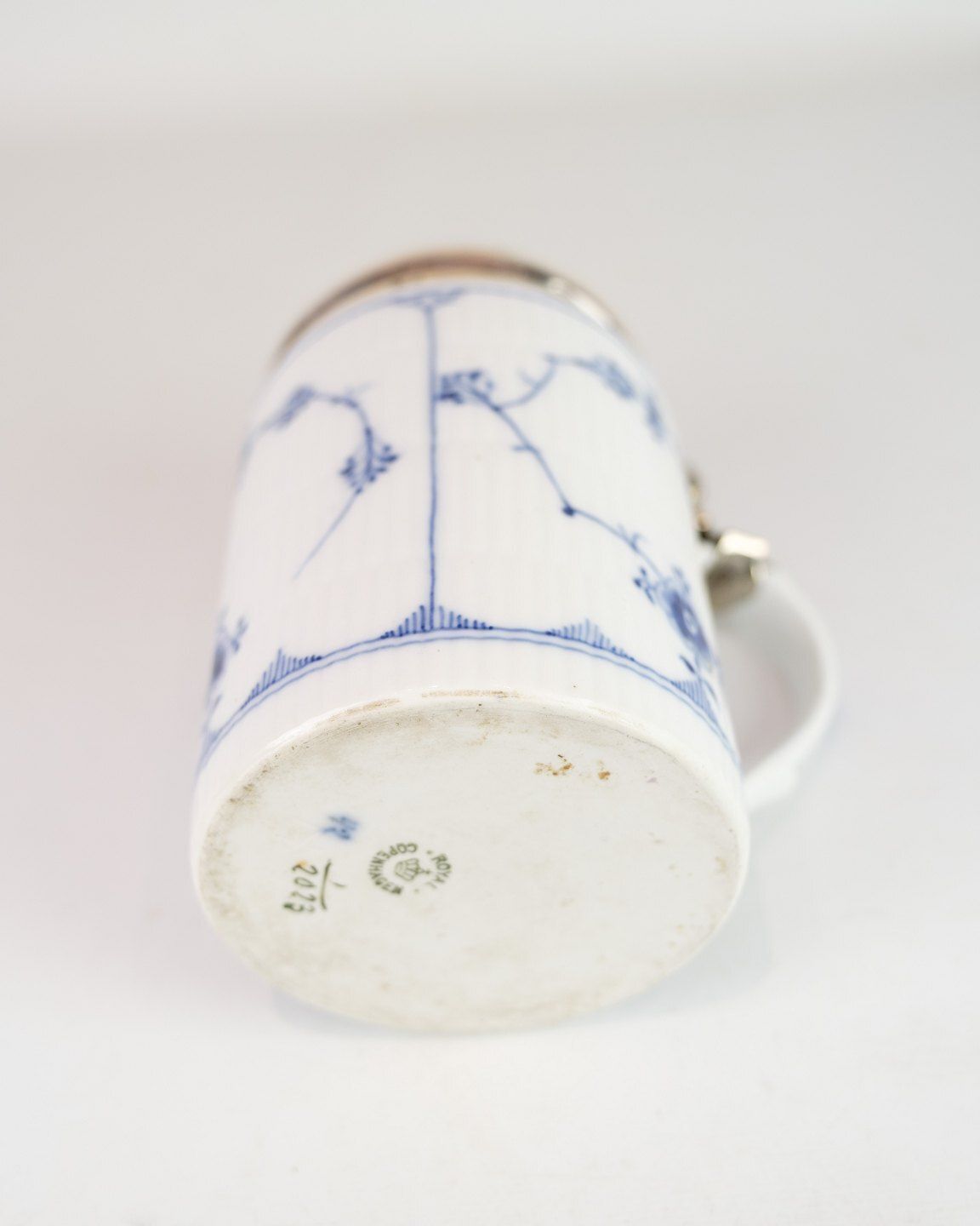Lidded Mug With Baroque Lid Model 1/2023 In Porcelain & Silver Fluted Blue Fluted By Royal Copenhagen photo vintage