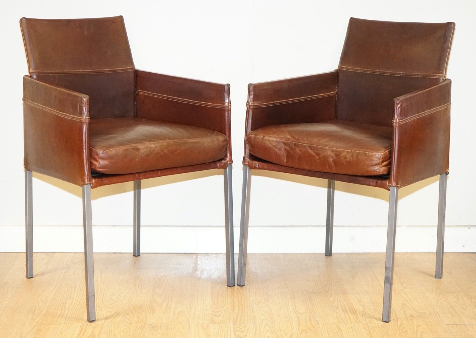 Vintage Brown Leather And Steel Texas Dining Chair By Karl Friedrich Förster photo furniture