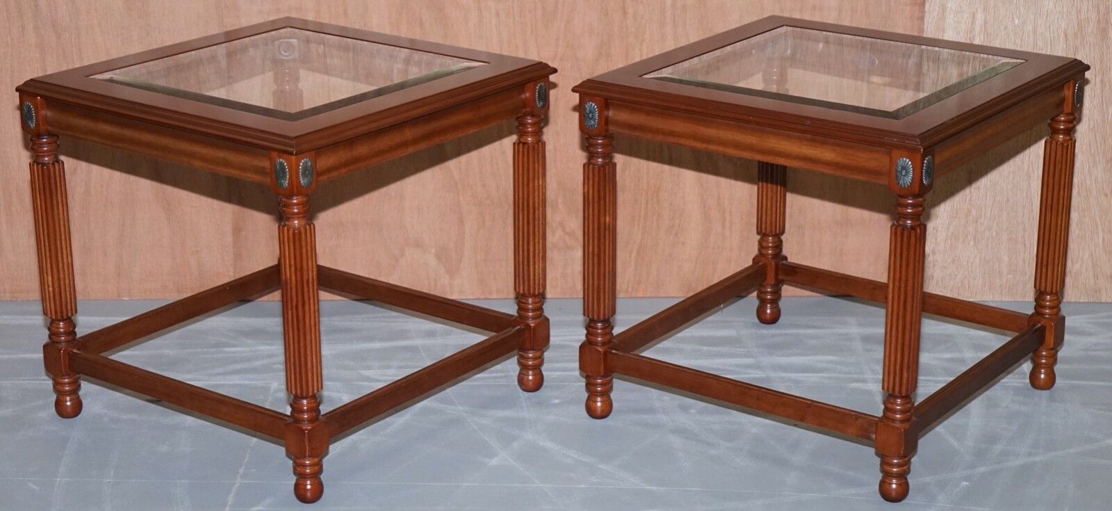 Pair Of Beautiful Wooden Side Tables With Glass Top photo furniture