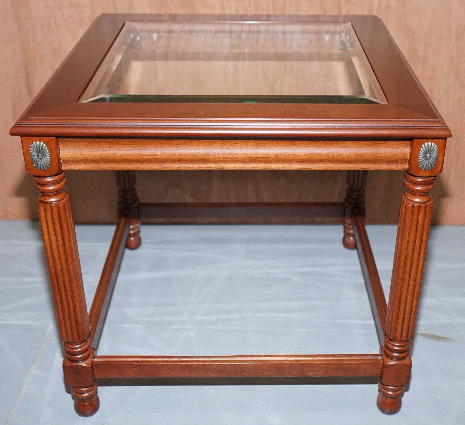 Pair Of Beautiful Wooden Side Tables With Glass Top photo vintage