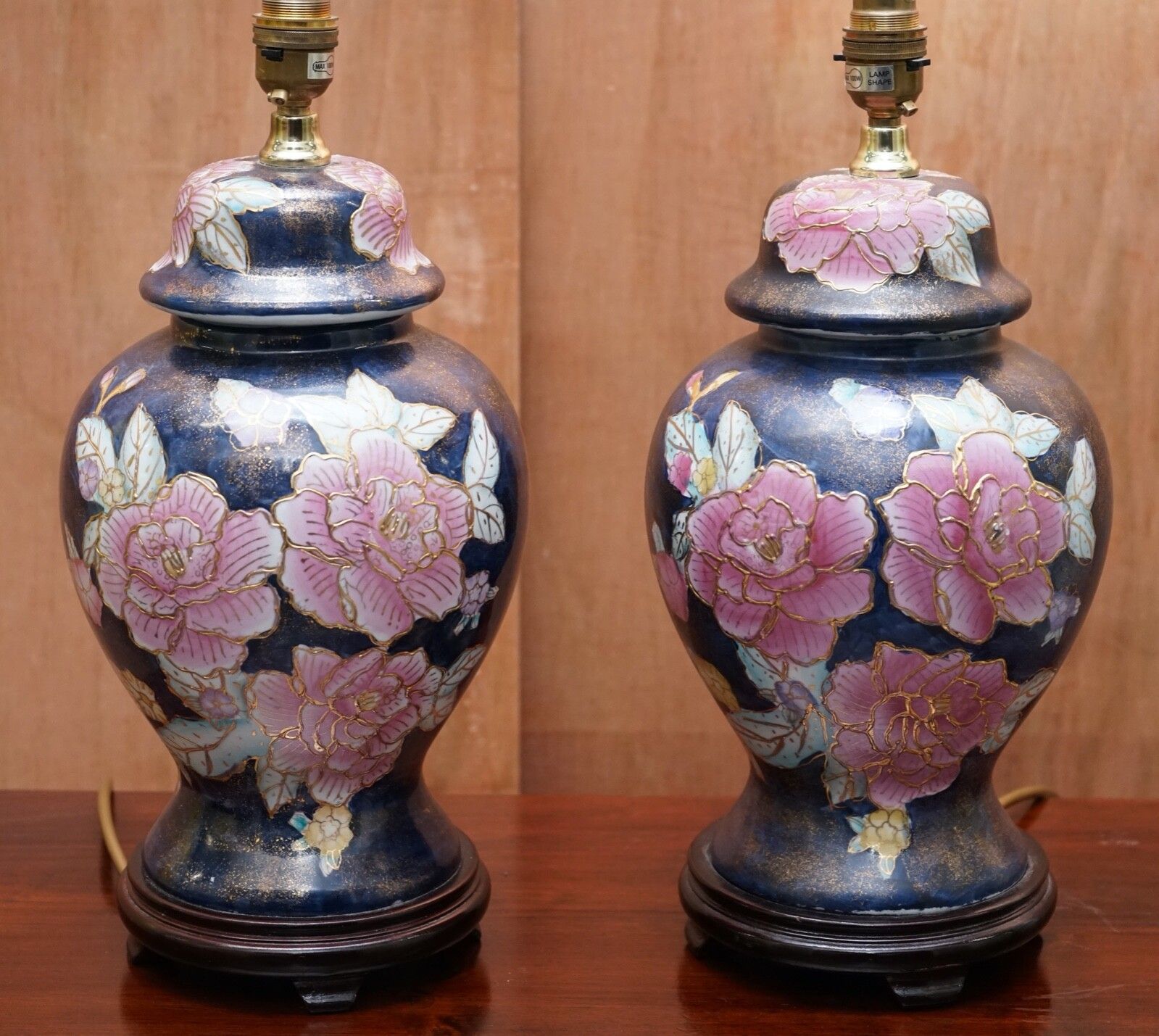 Navy Blue Lamp Stand With Floral Artwork photo for sale