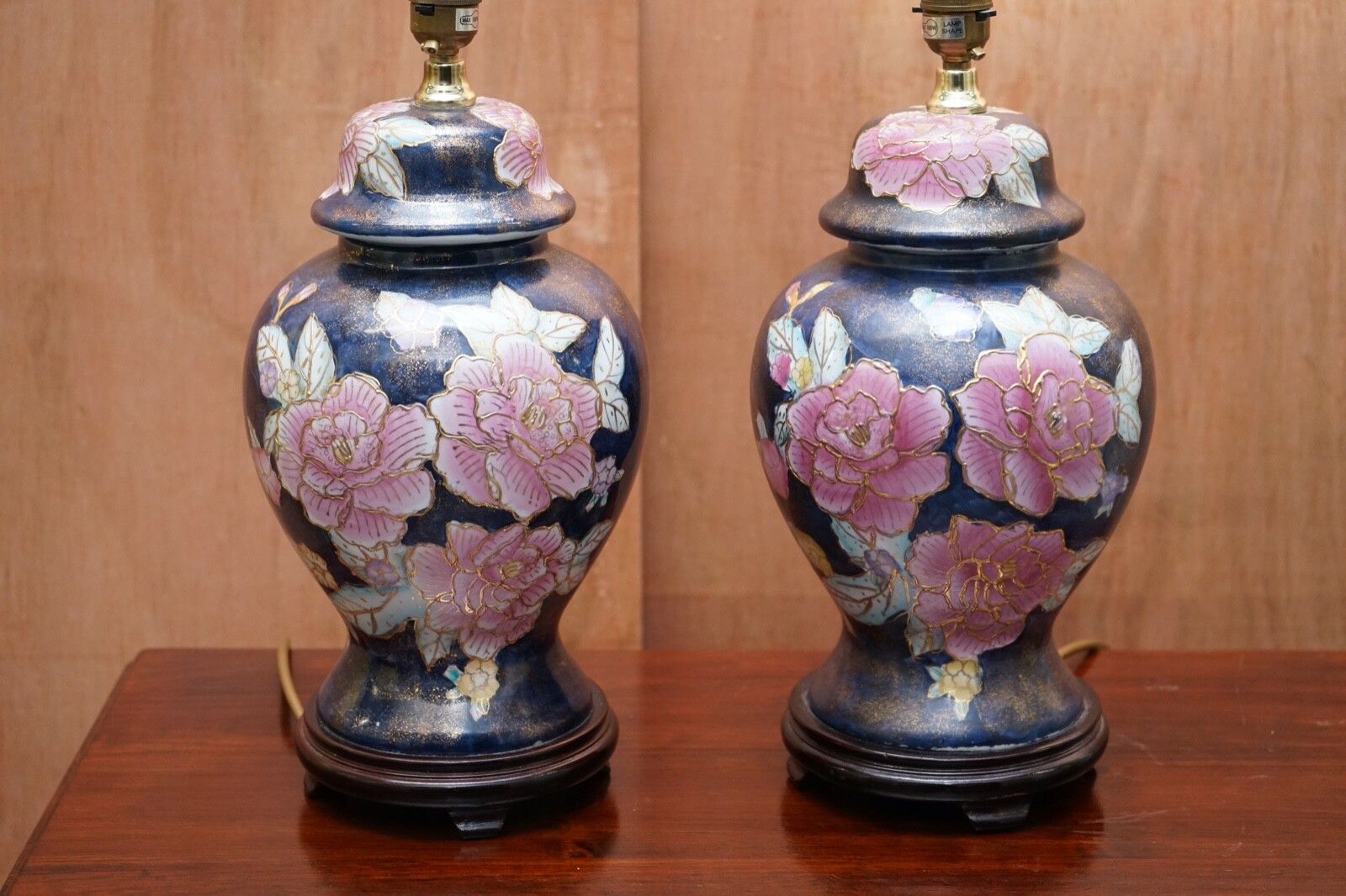 Navy Blue Lamp Stand With Floral Artwork photo Lighting