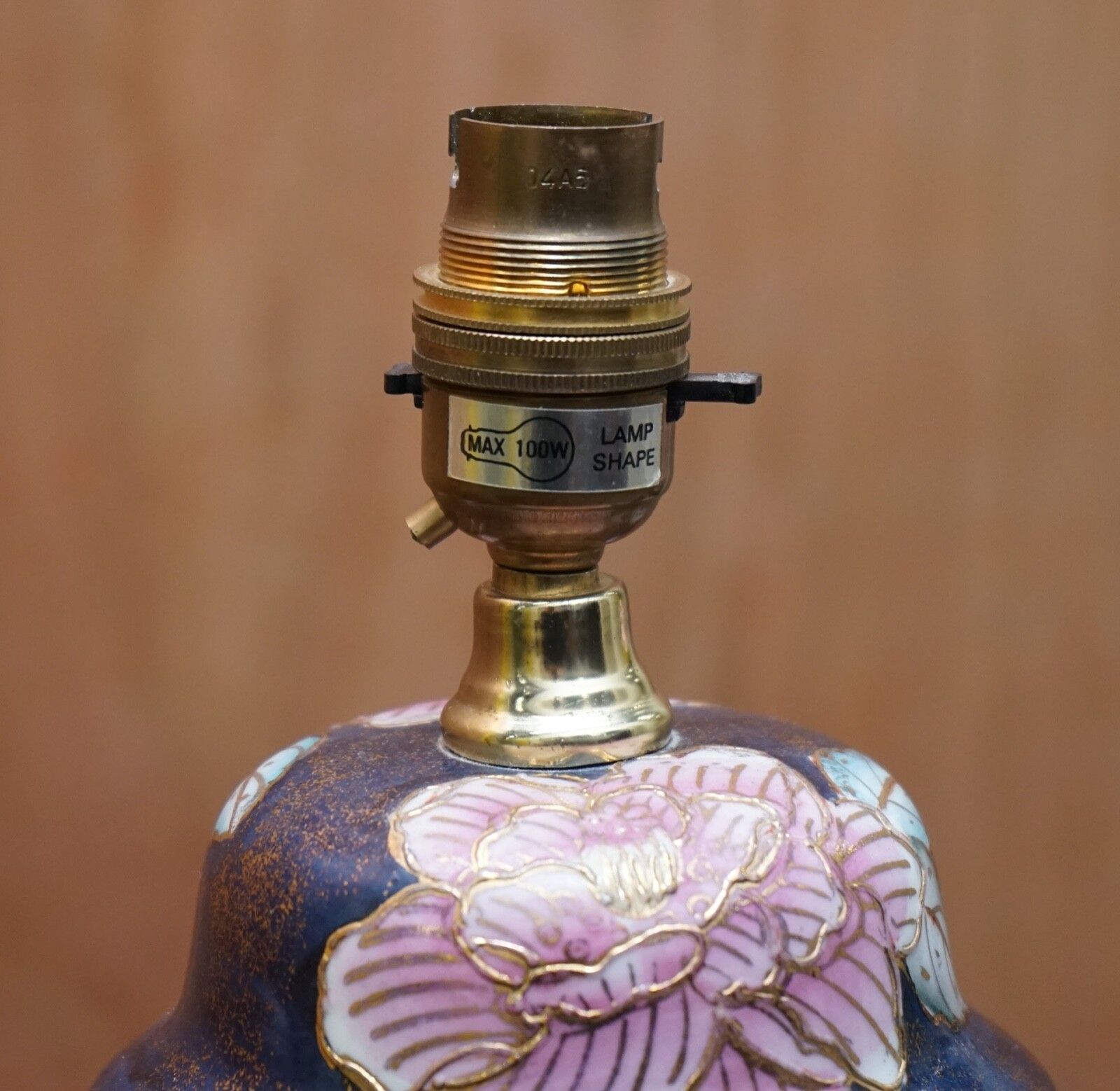 Navy Blue Lamp Stand With Floral Artwork photo vinterior