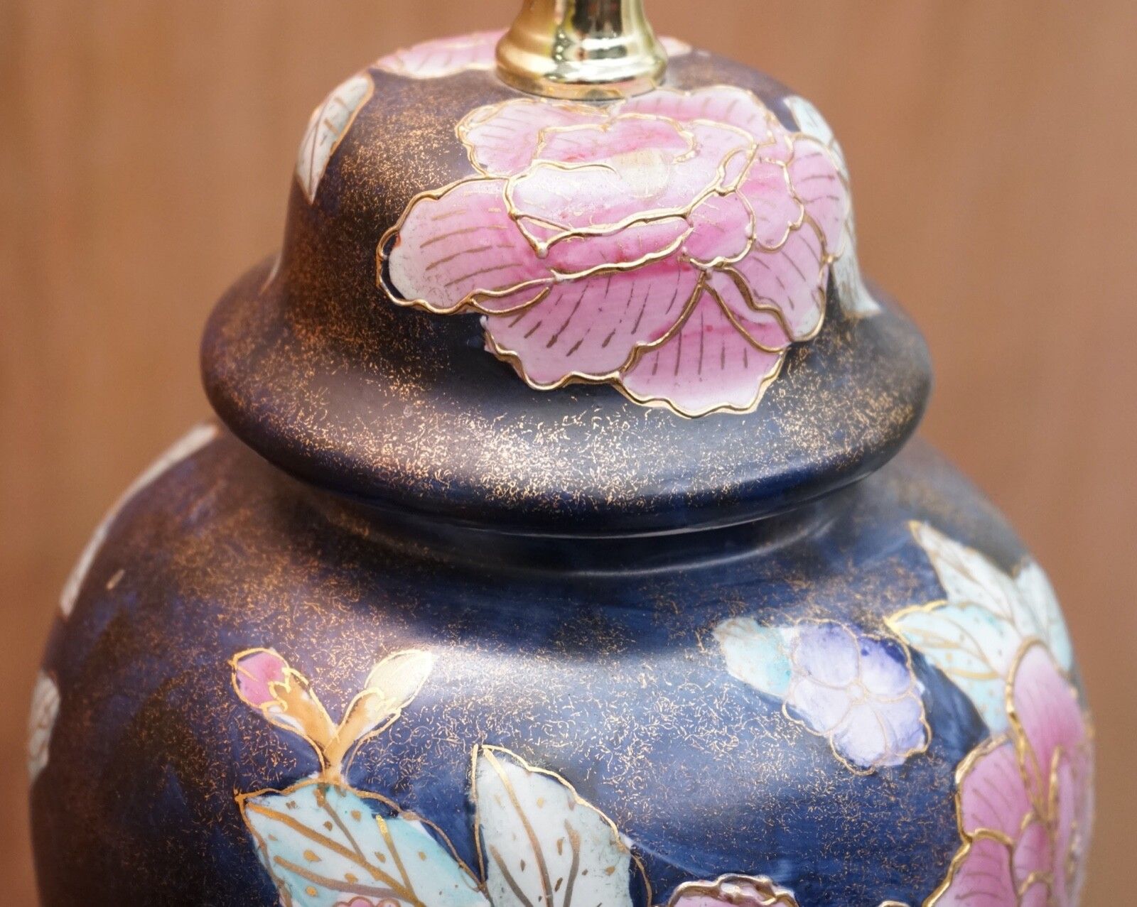 photo for sale Navy Blue Lamp Stand With Floral Artwork