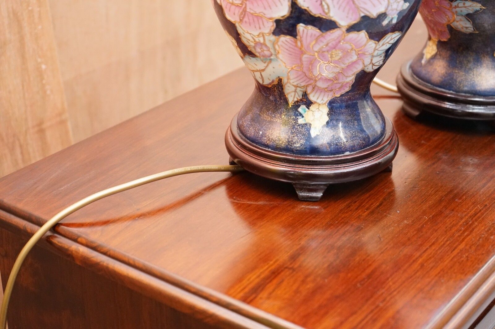 Lighting Navy Blue Lamp Stand With Floral Artwork photo