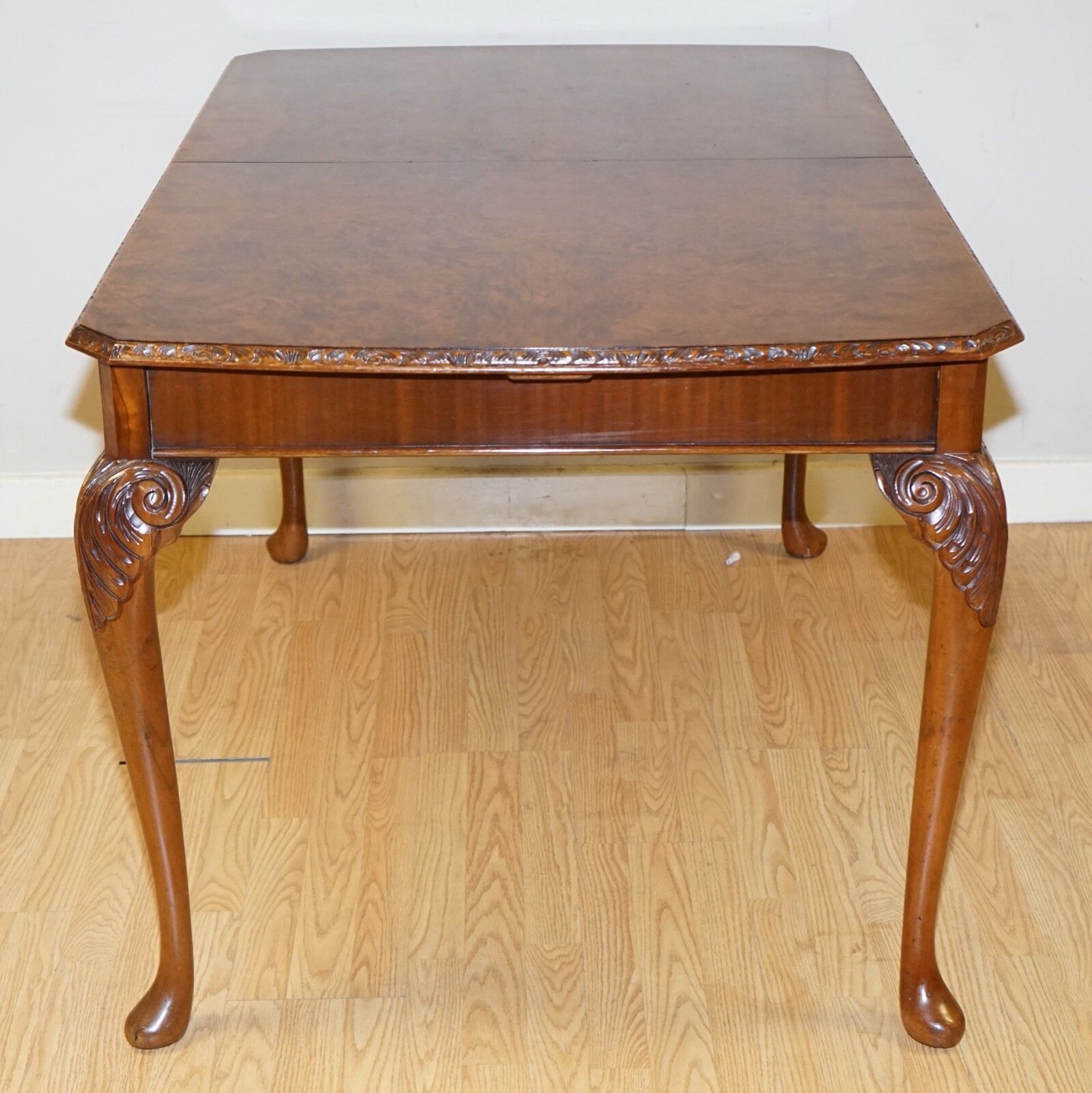 Furniture A Very Beautiful Circa 1930's Burr Walnut Queen Anne Carved Legs Dining Table photo