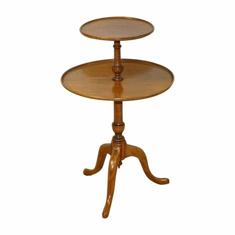 Large Victorian Circa 1880 Mahogany Queen Anne Circular 2 Tier Dumbwaiter Table