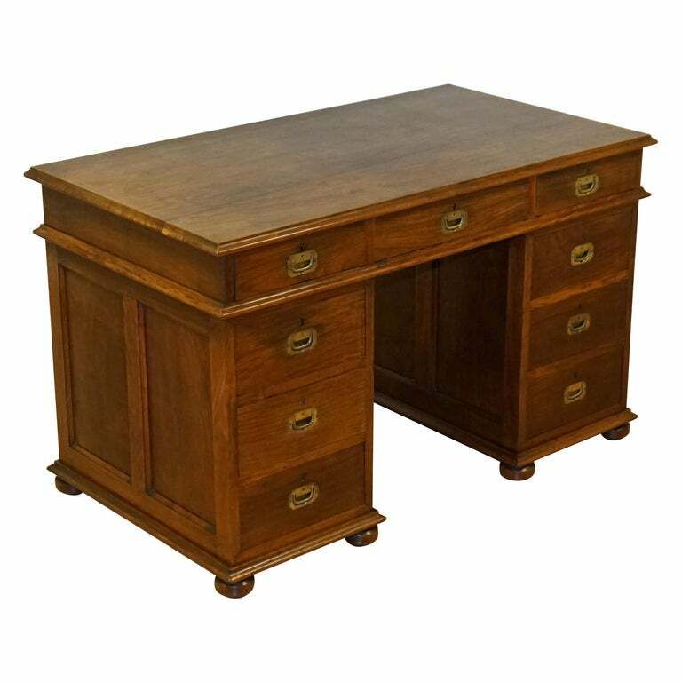 Antique Rare Circa 1880 Victoria Regina Military Campaign Pedestal Desk