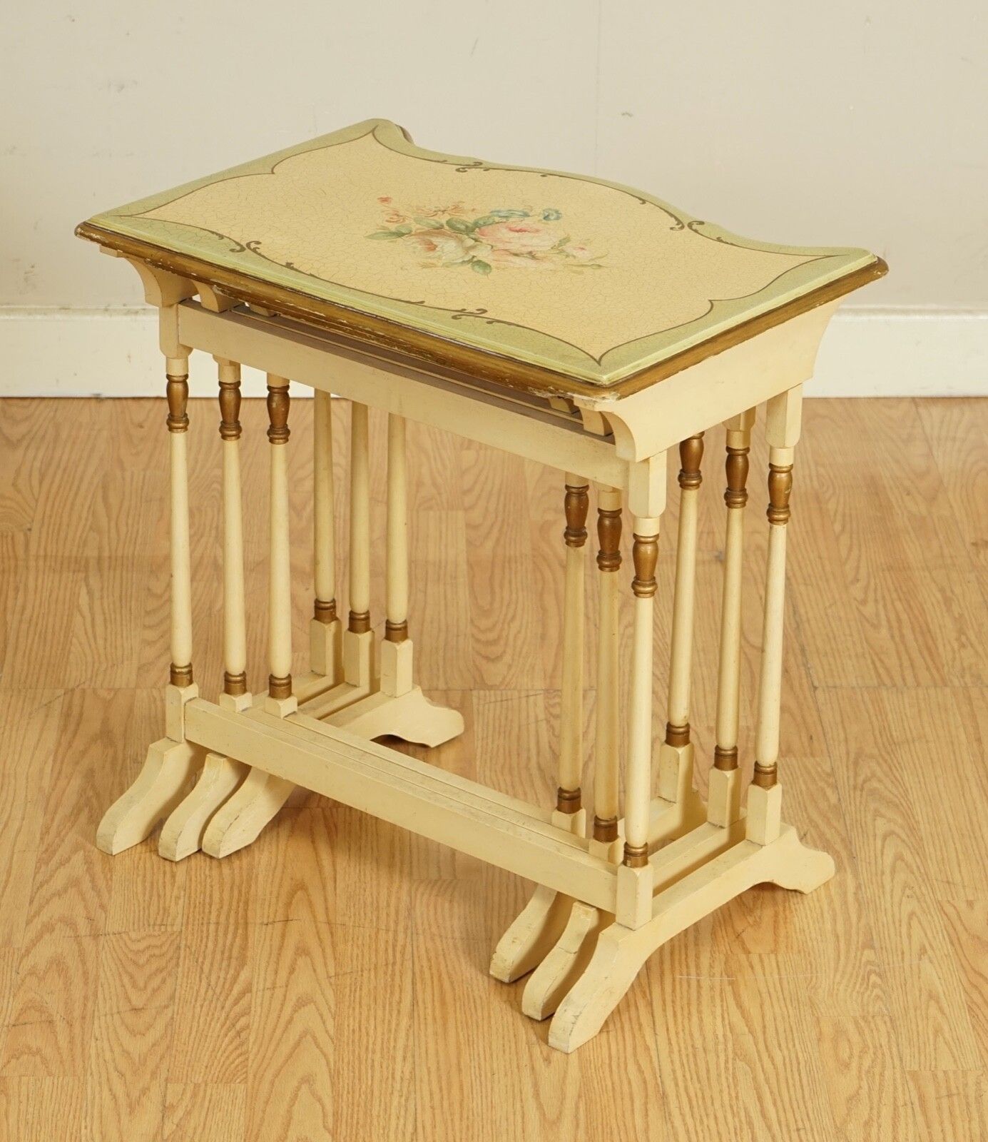 Vintage French Hand Painted Floral Nest Of Tables photo Furniture