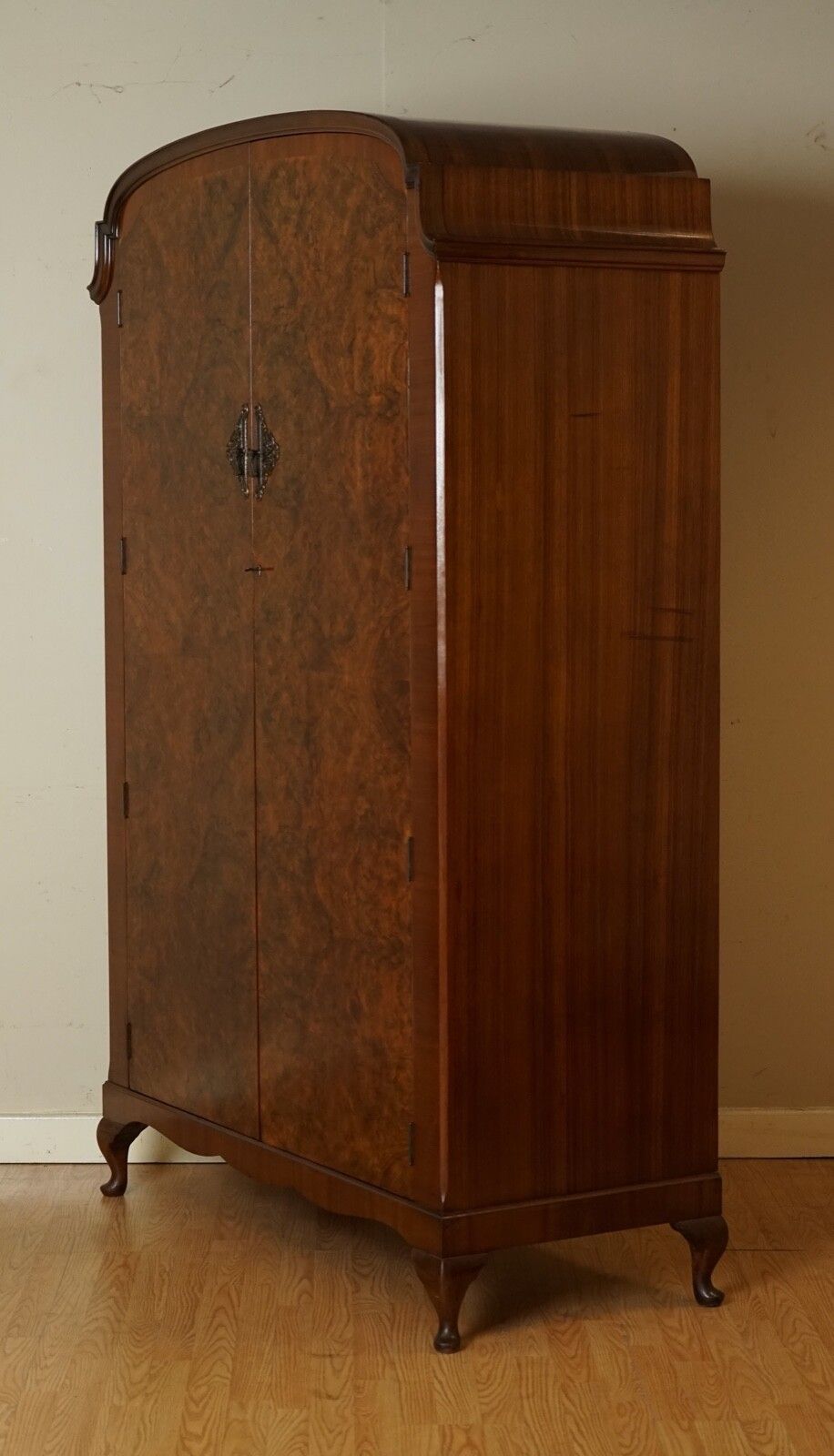 Furniture Stunning Made In England Art Deco Burr Walnut Double Wardrobe photo