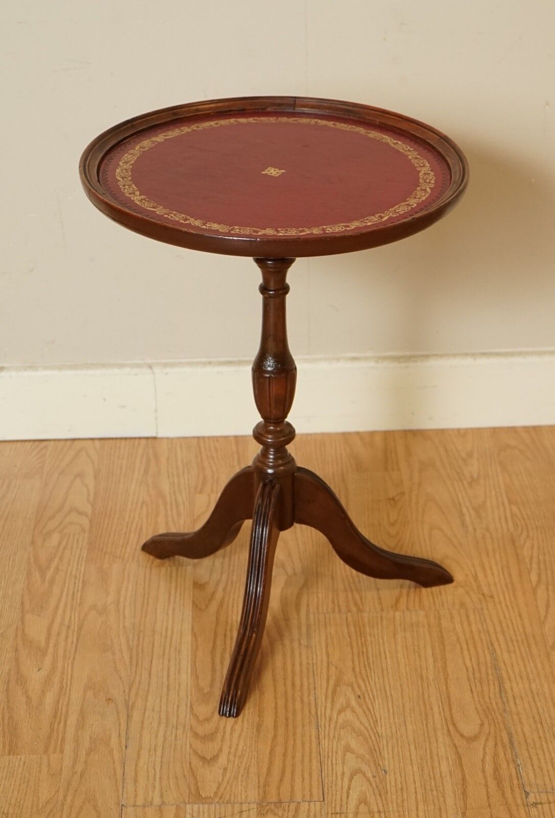 Lovely Vintage Side End Plant Side Table With Red Leather Embossed Top photo for sale