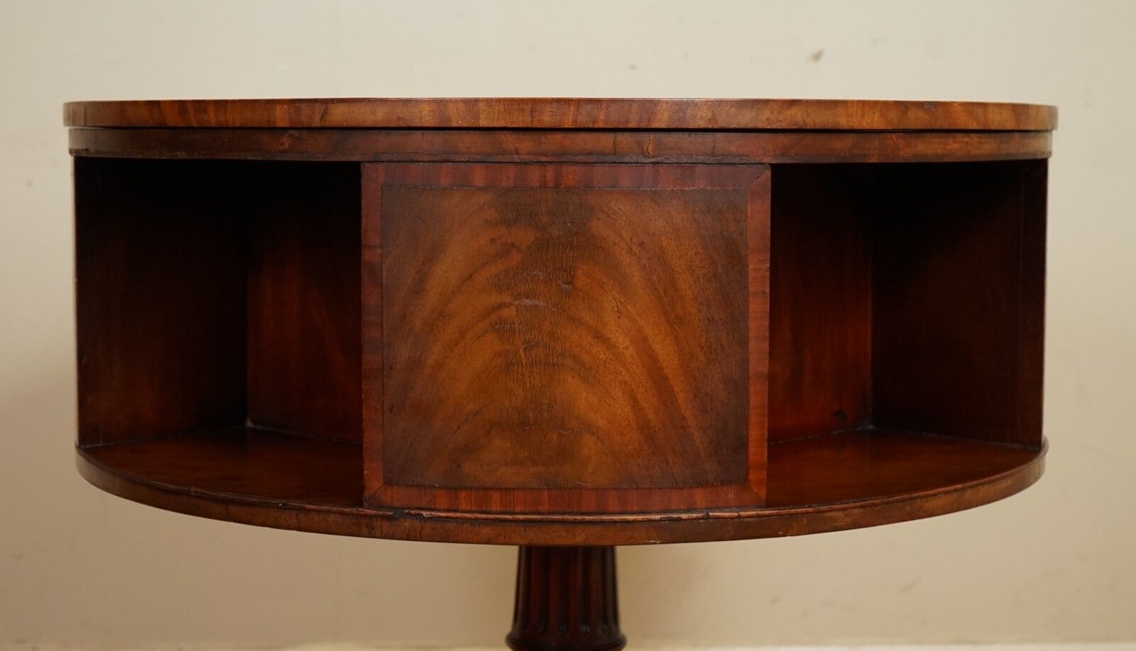photo furniture Regency Style Revolving Bookcase Drum Table Hand Dyed Whiskey Brown