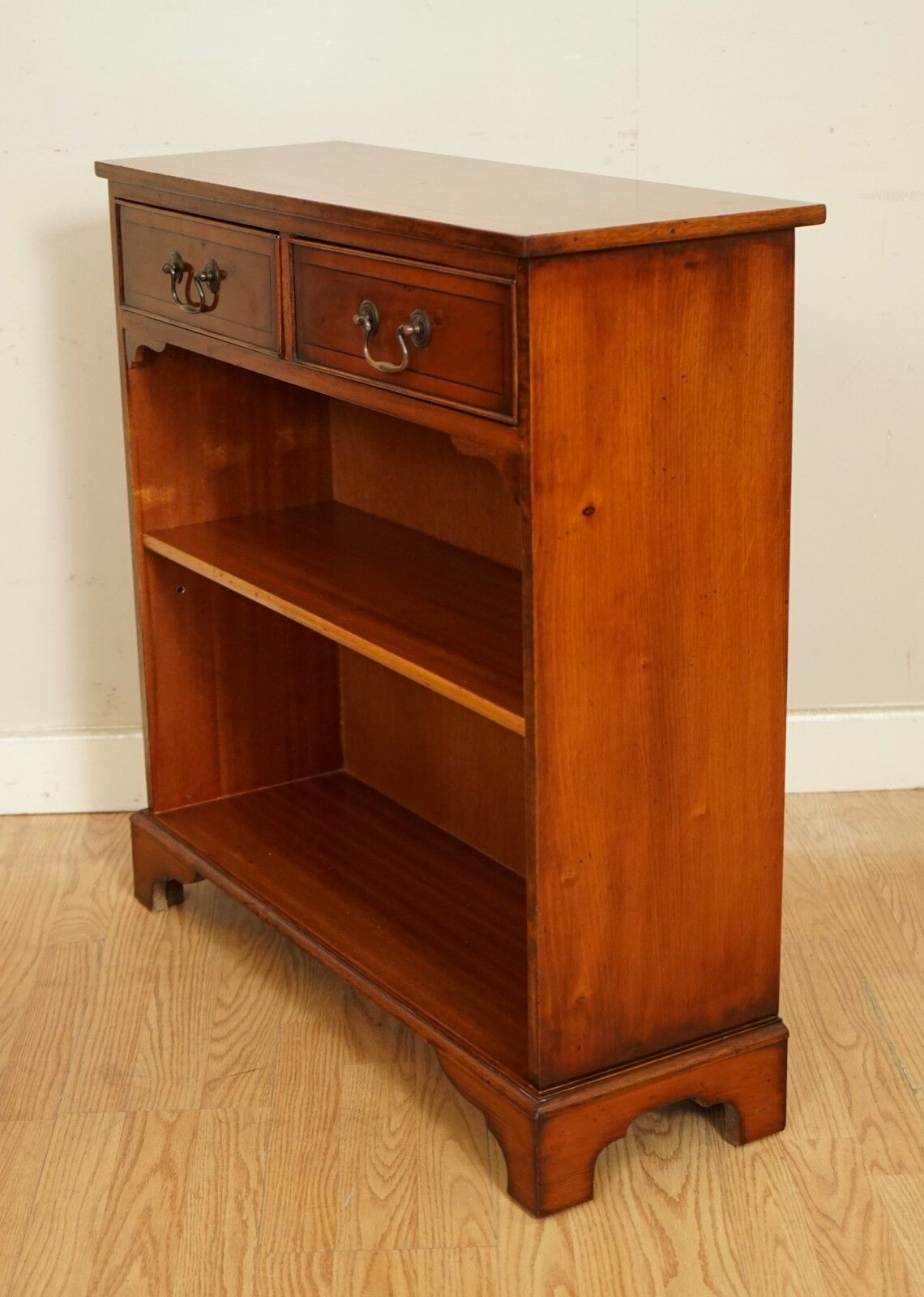 photo furniture Vintage Yew Wood Dwarf Open Libary Bookcase Cabinet