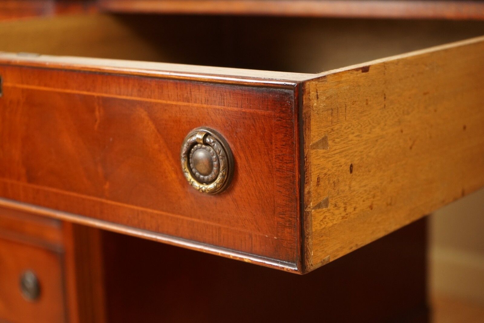 Furniture E.G Hudson Fully Restored Twin Pedestal Mahogany Desk With Green Leather Top photo