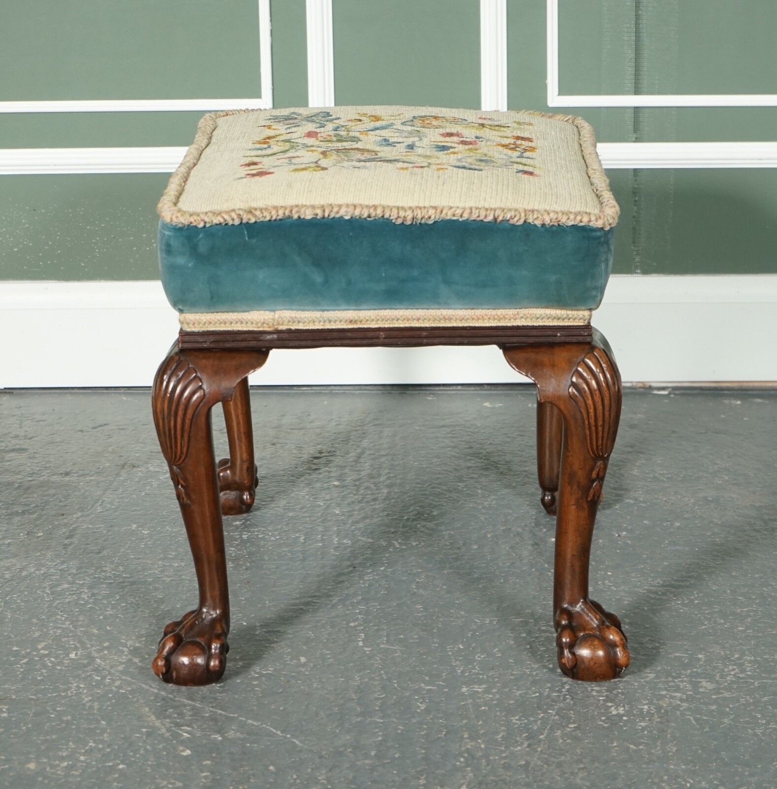 Fine Late Victorian Flower Upholstery Claw And Ball Foot Stool photo vinterior