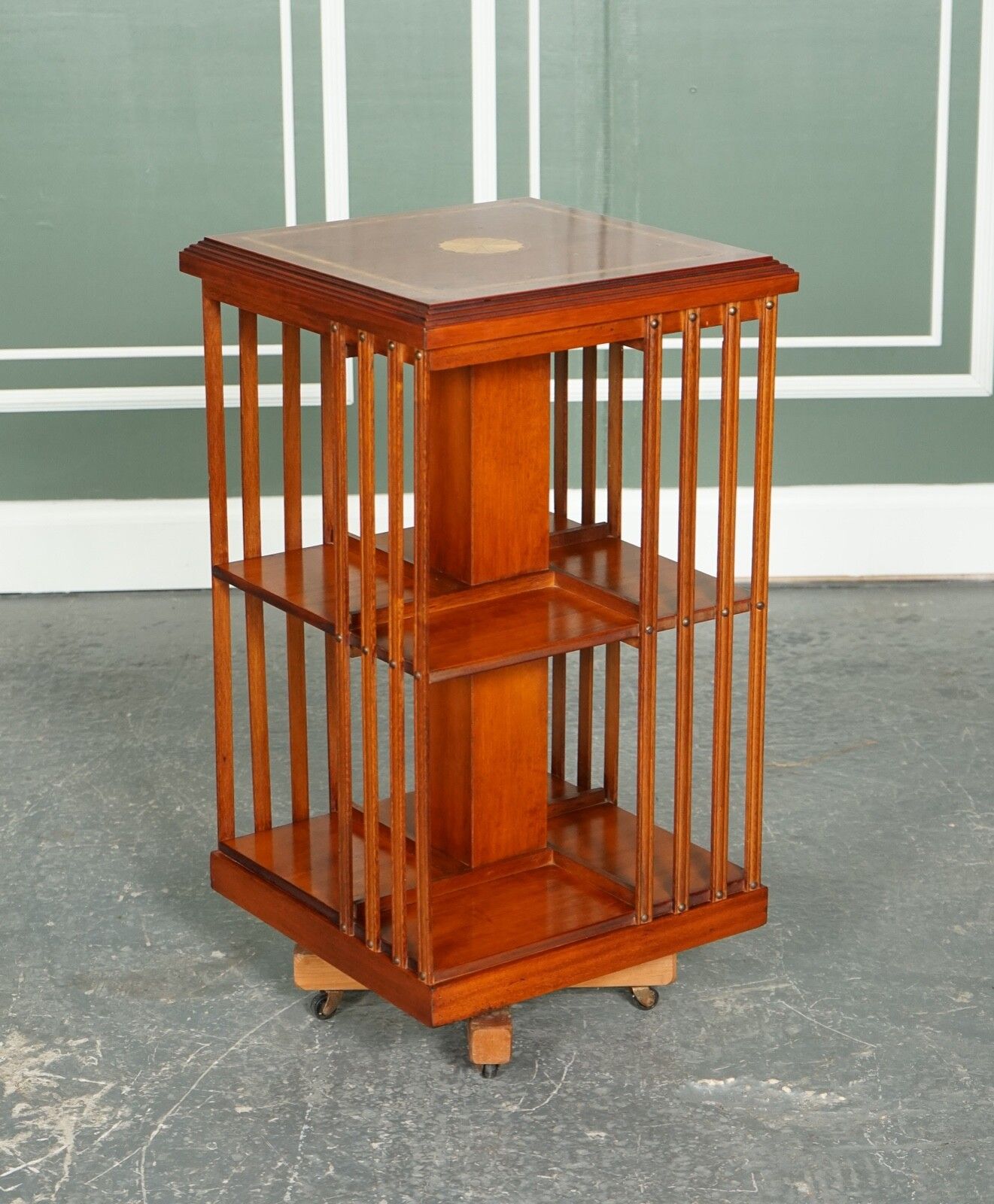 Stunning Burr Walnut Sheraton Revival Inlaid Revolving Bookcase End Table photo furniture