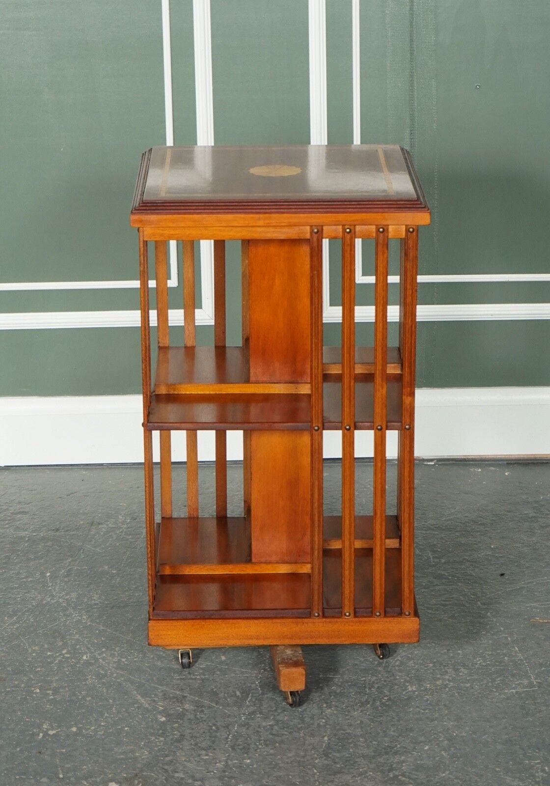 Stunning Burr Walnut Sheraton Revival Inlaid Revolving Bookcase End Table photo for sale