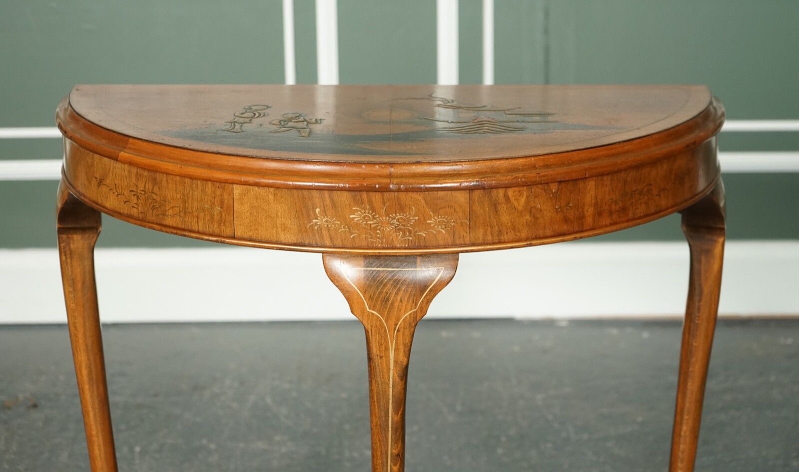 Vintage Oriental Half Moon Demi Lune Table Made By Northampton Cabinet Company photo vinterior