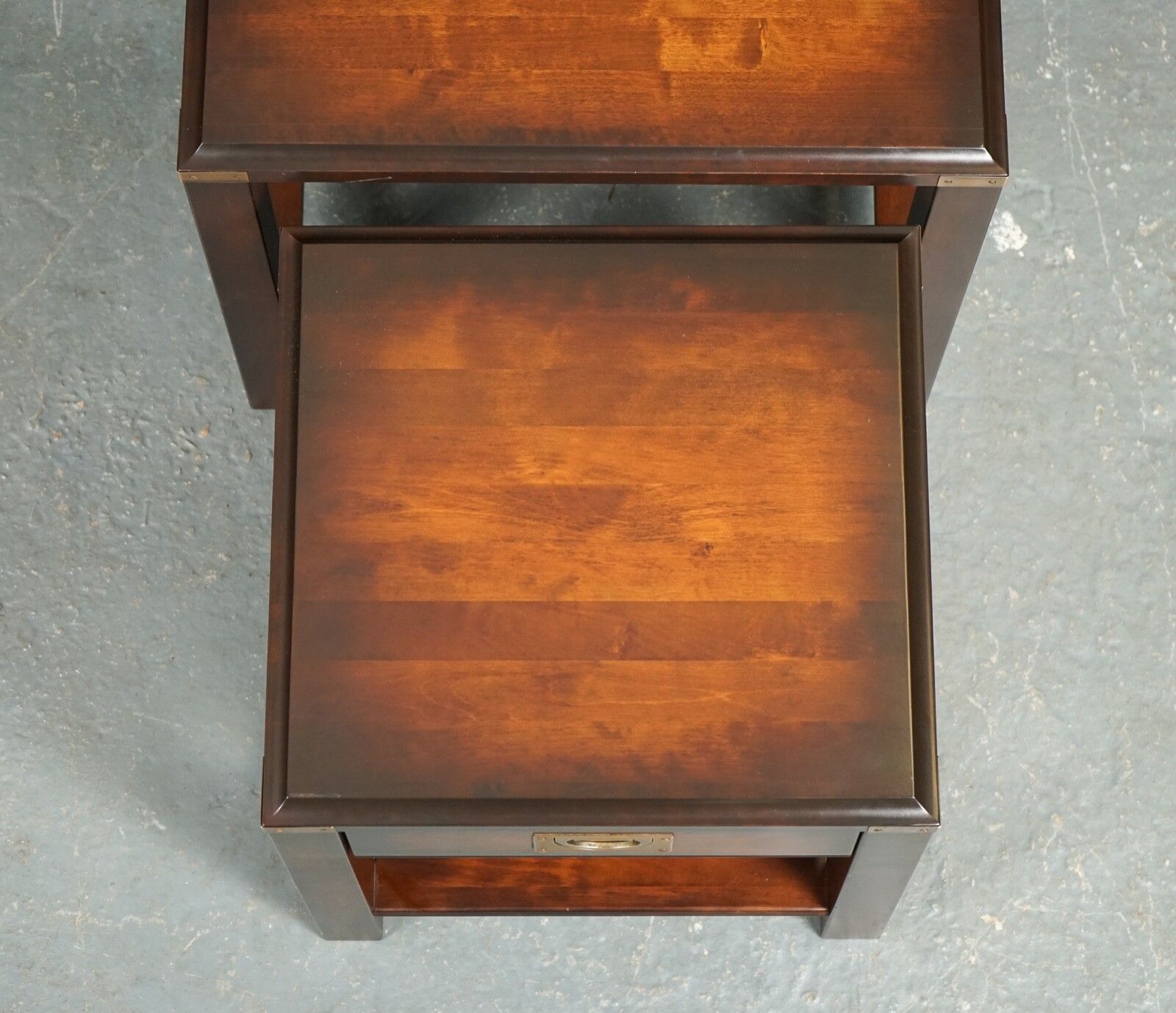 Vintage Mahogany & Brass Military Campaign Nest Of Tables With Drawer photo buy