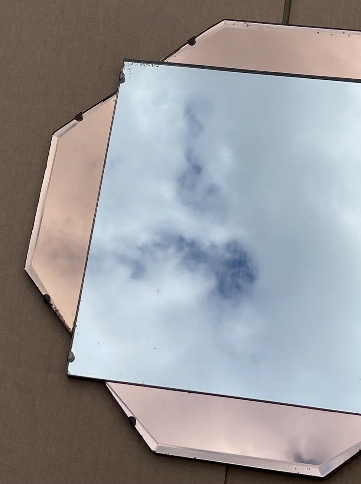 Stunning 1930's French Art Deco Amber Peach Bevelled Wall Mirror photo for sale