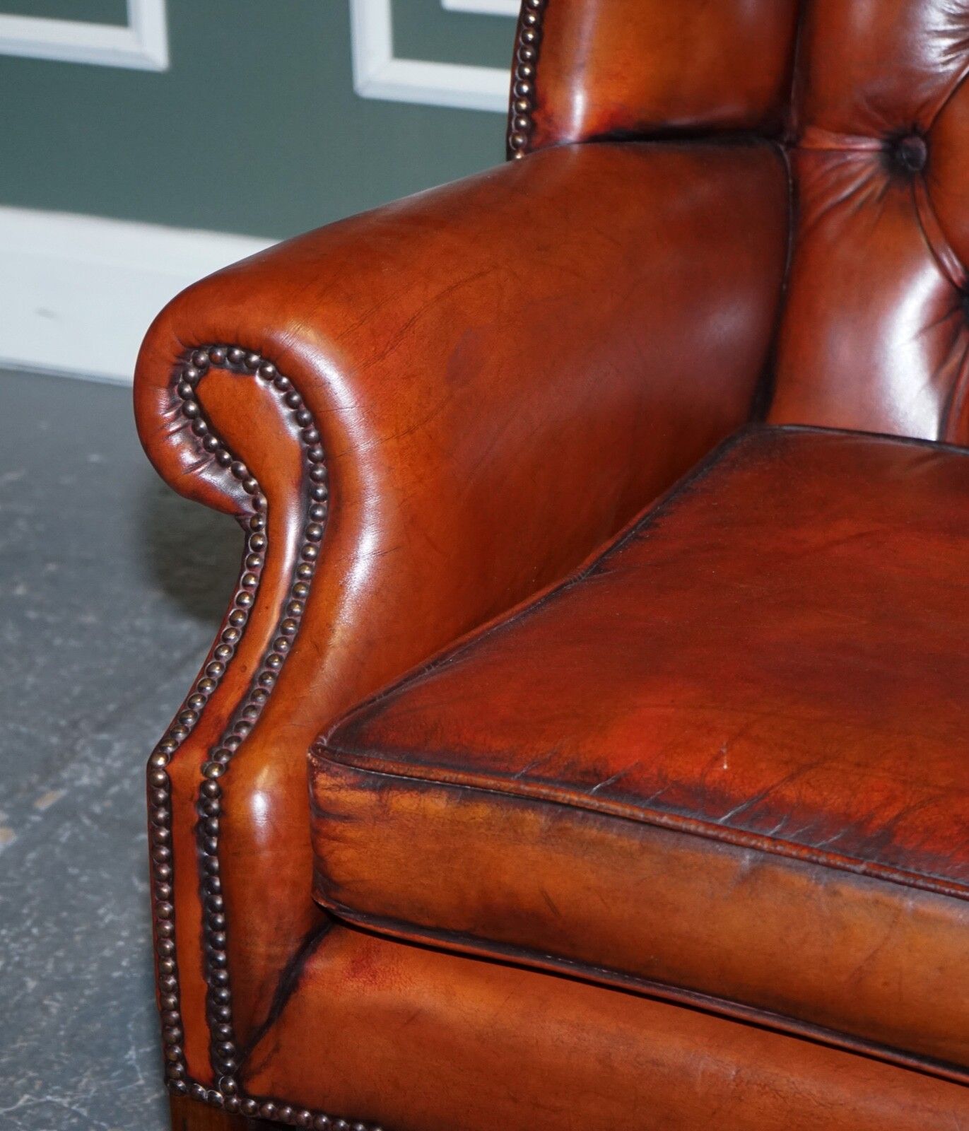 Stunning Pair Of Burgundy Brown Leather Hand Dyed Wingback Chairs photo vintage
