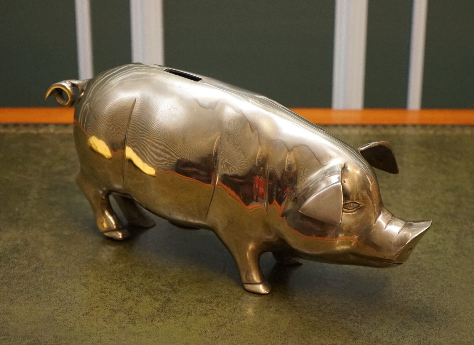 1920s Antique Decorative Brass Piggy Bank photo for sale