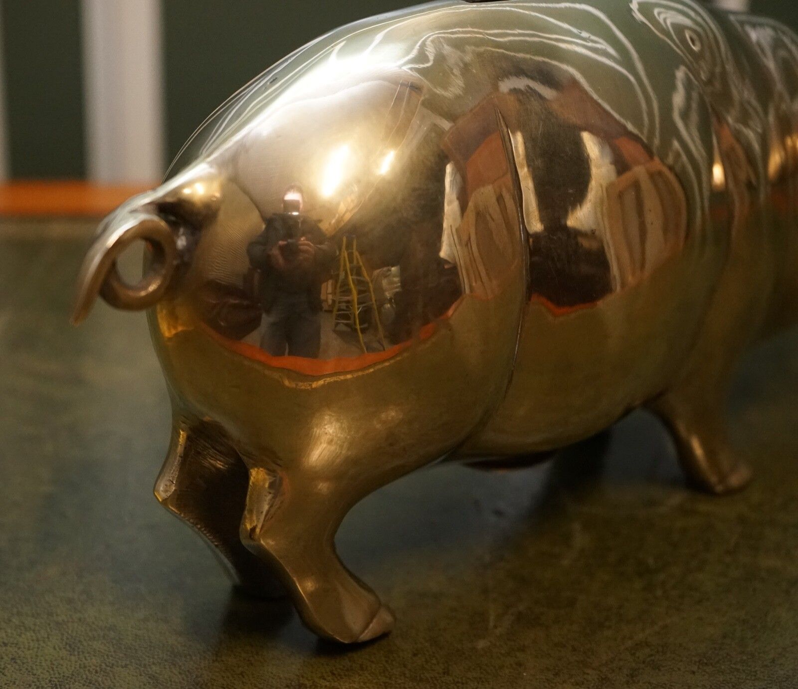 photo for sale 1920s Antique Decorative Brass Piggy Bank