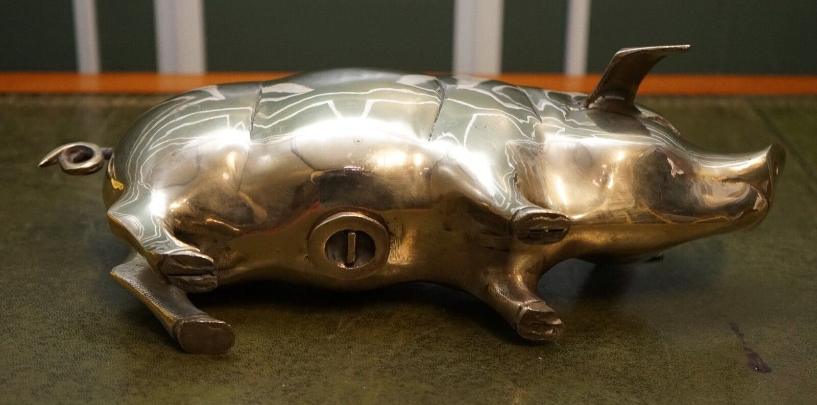 950.0 1920s Antique Decorative Brass Piggy Bank photo