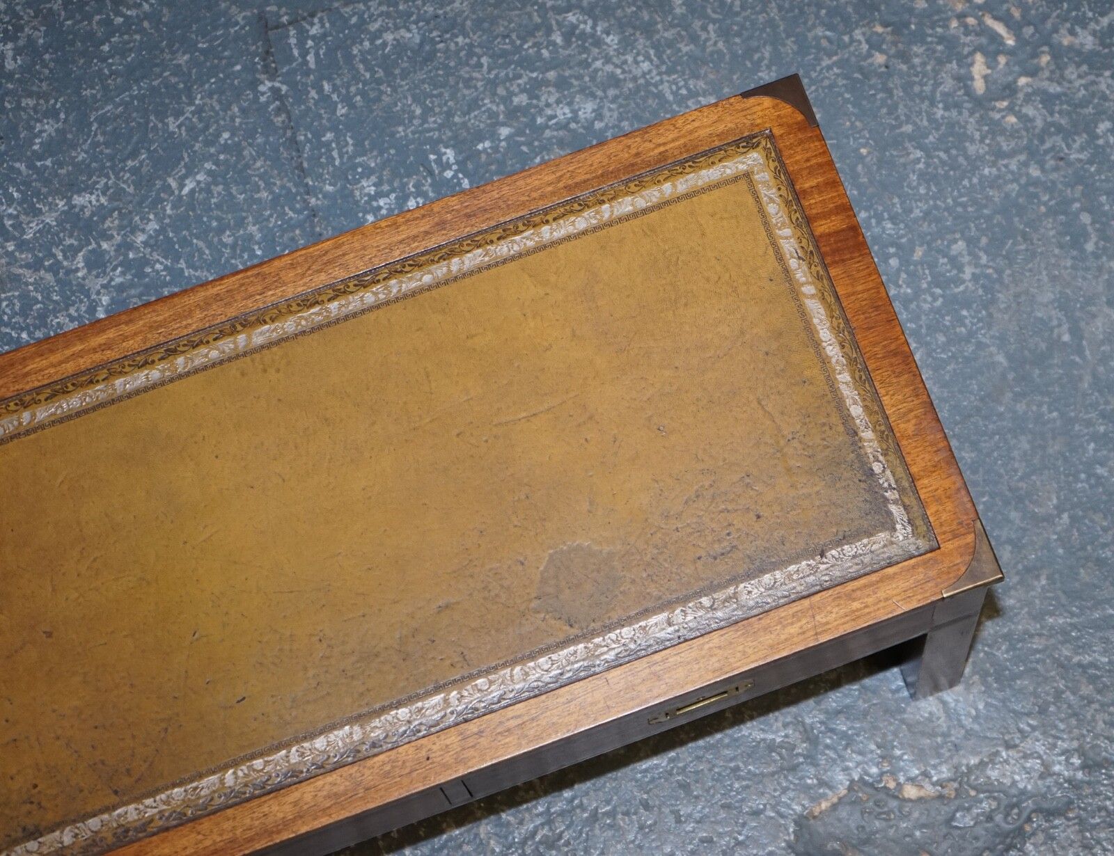 photo furniture Harrods London Kennedy Military Campaign Coffee Table With Brown Leather Top