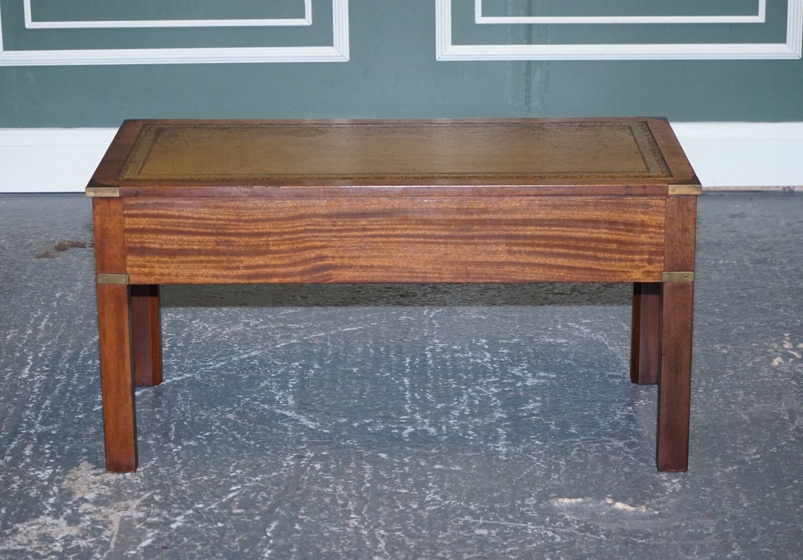 photo buy Harrods London Kennedy Military Campaign Coffee Table With Brown Leather Top