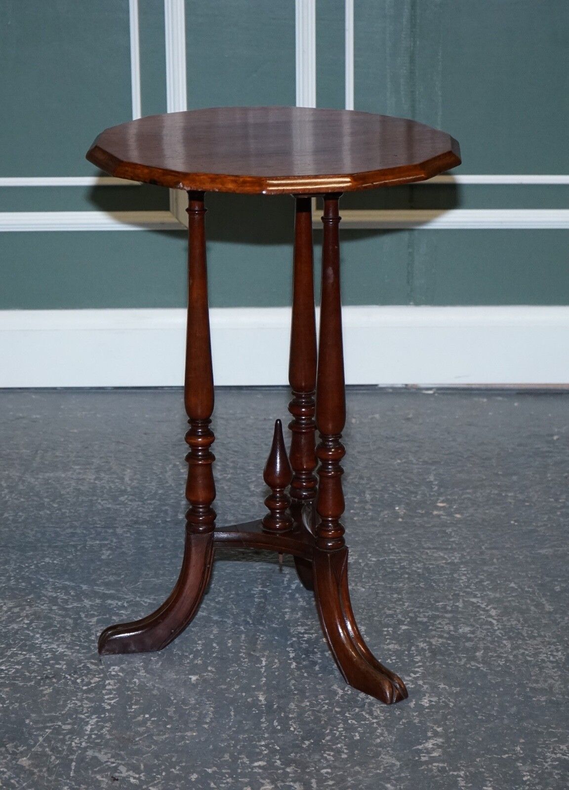 Lovely Restored Hardwood Hexagon Side Table With Curved Spade Feet photo vinterior