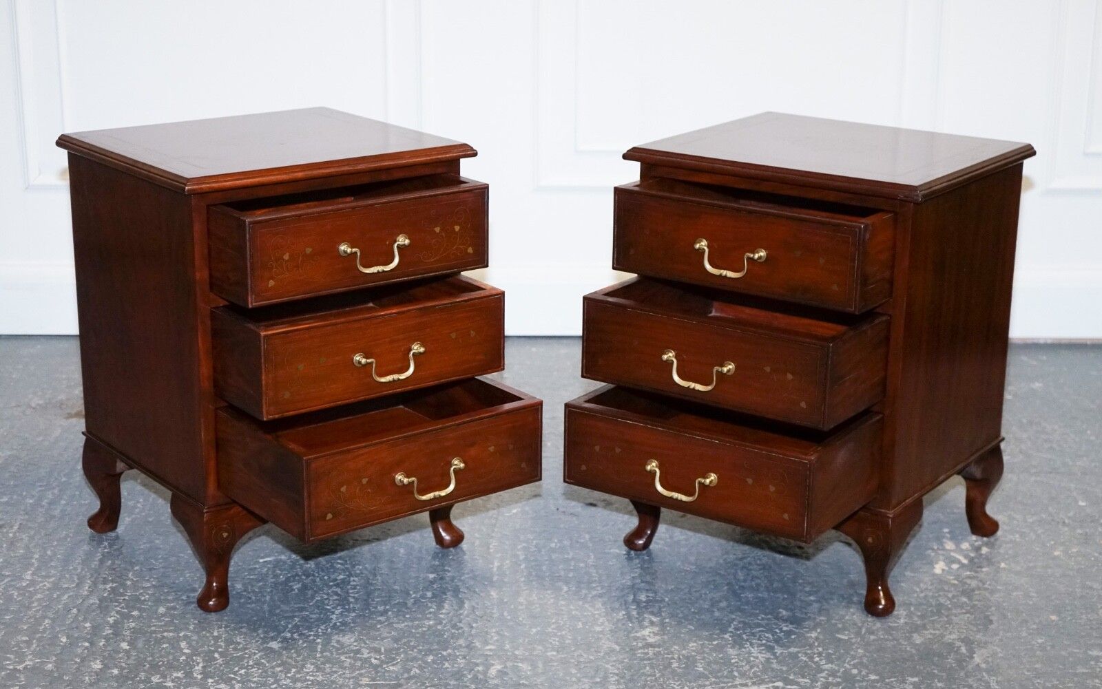 Stunning Pair Of Brass Inliad Anglo Indian Bedside Tables Nightstands photo Furniture