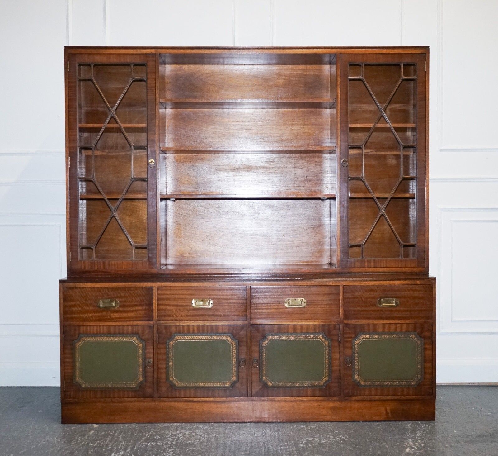 Vintage Bevan Funnell Military Campaign Bookcase With Embossed Leather Doors photo Furniture