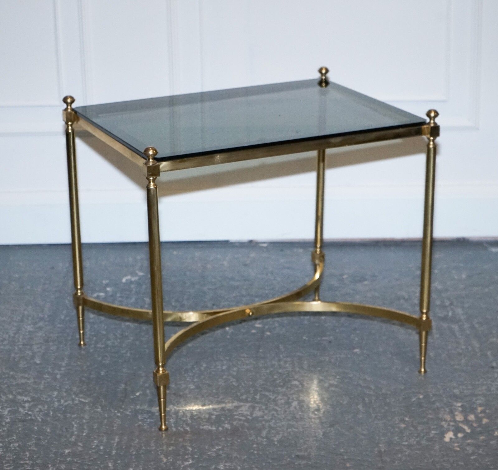 French Hollywood Regency 1960s Brass & Smoked Glass Coffee Table photo Furniture