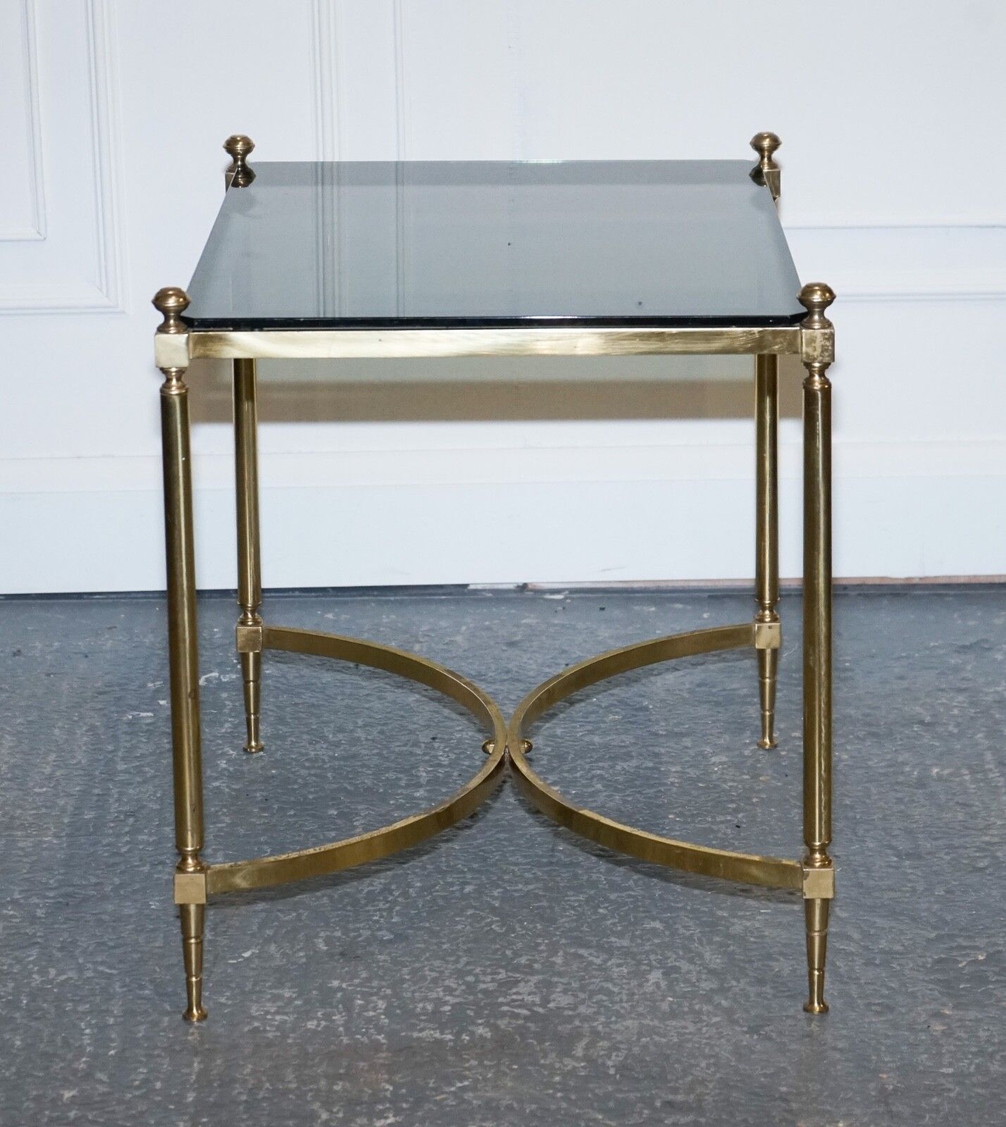 French Hollywood Regency 1960s Brass & Smoked Glass Coffee Table photo buy