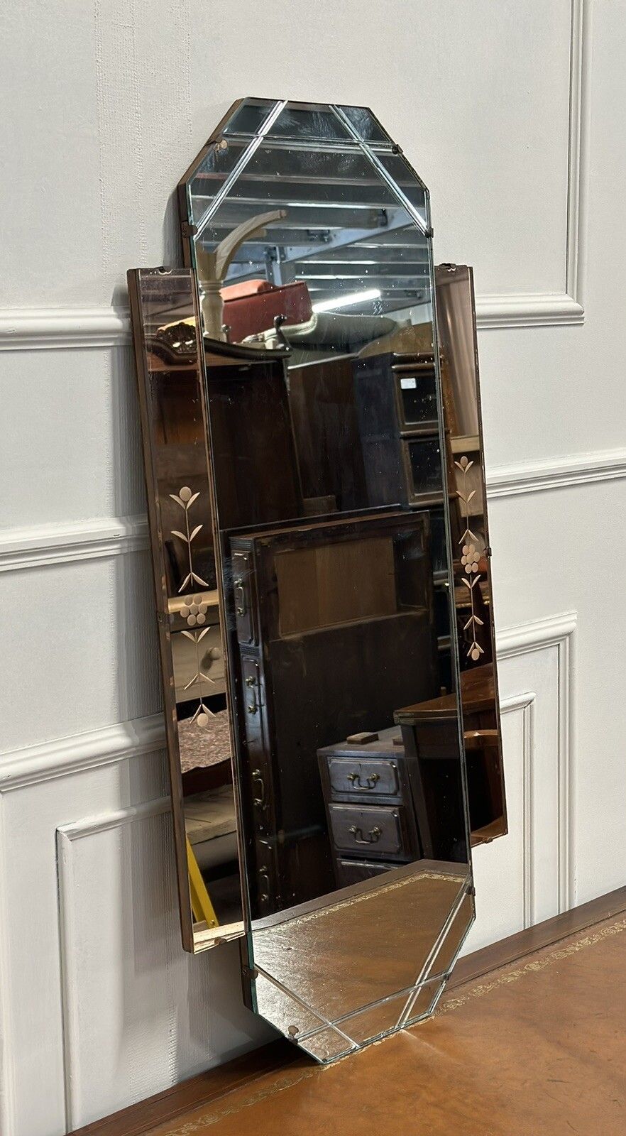 Large Decorative 1920s Art Deco Peach Glass Flower Petal Mirror photo for sale