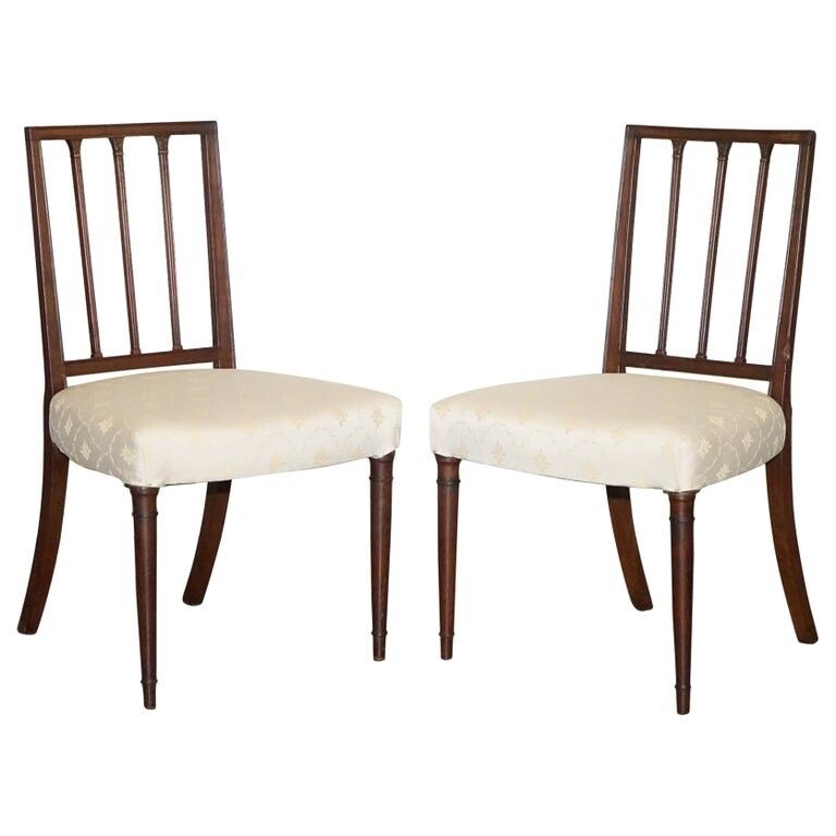 Victorian Pair Of Side Chairs With Cream Fabric Seats