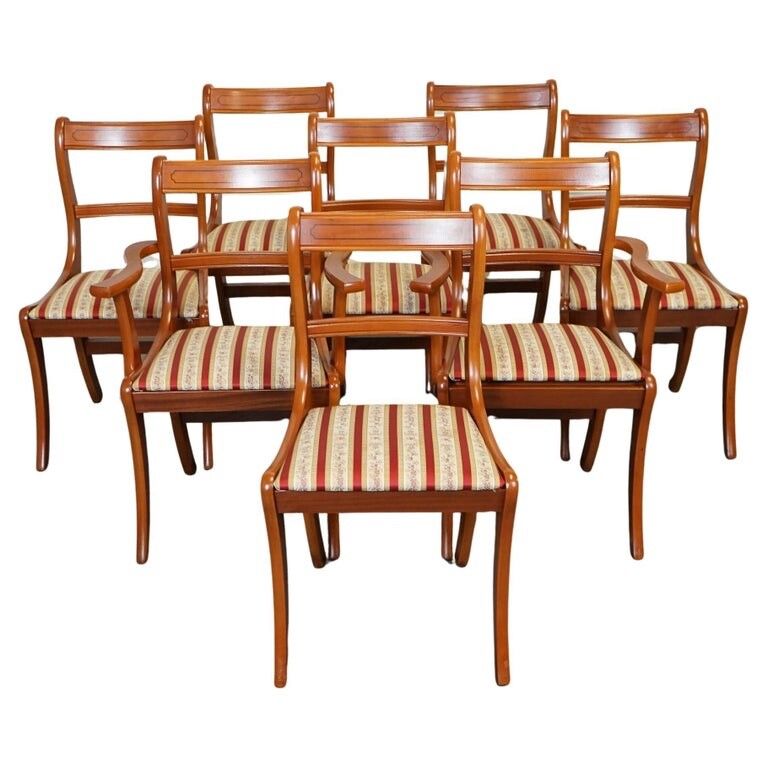 Vintage Set Of 8 Yew Wood Dining Chairs J1