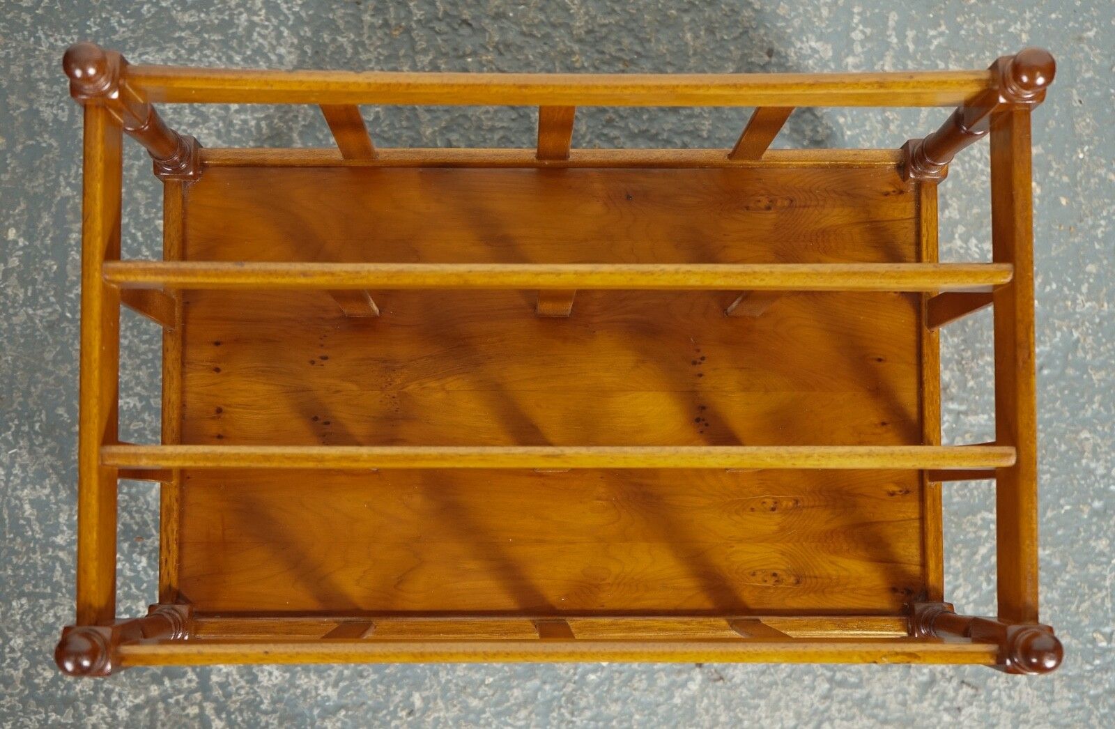 Vintage Yew Wood Canterbury Newspaper Rack With Brass Handles And Drawer J1 photo buy