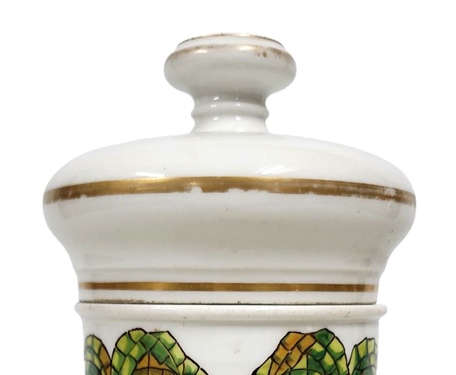 Mid 19th Century French Glazed Porcelain Apothecary/Pharmaceutical Jar With Lid  'Cerat: C: Ox: Plumb:' photo vinterior