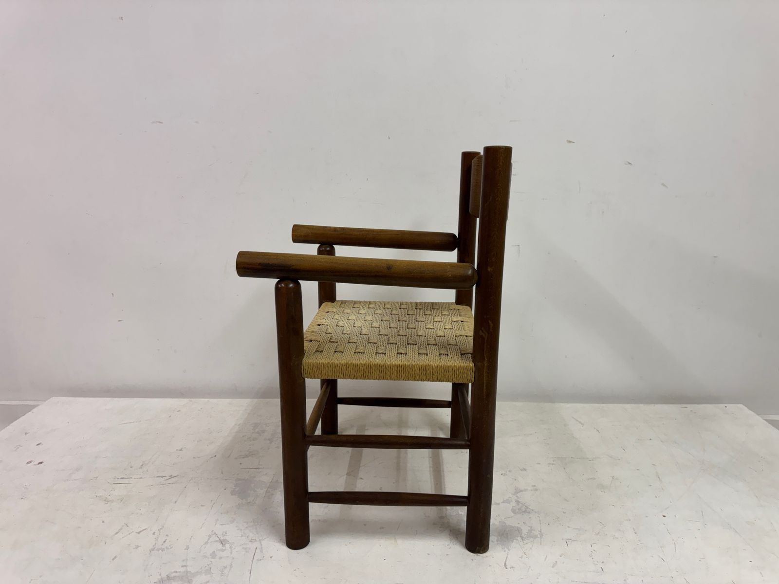 Mid Century Italian Armchair With Rush Seat photo vintage