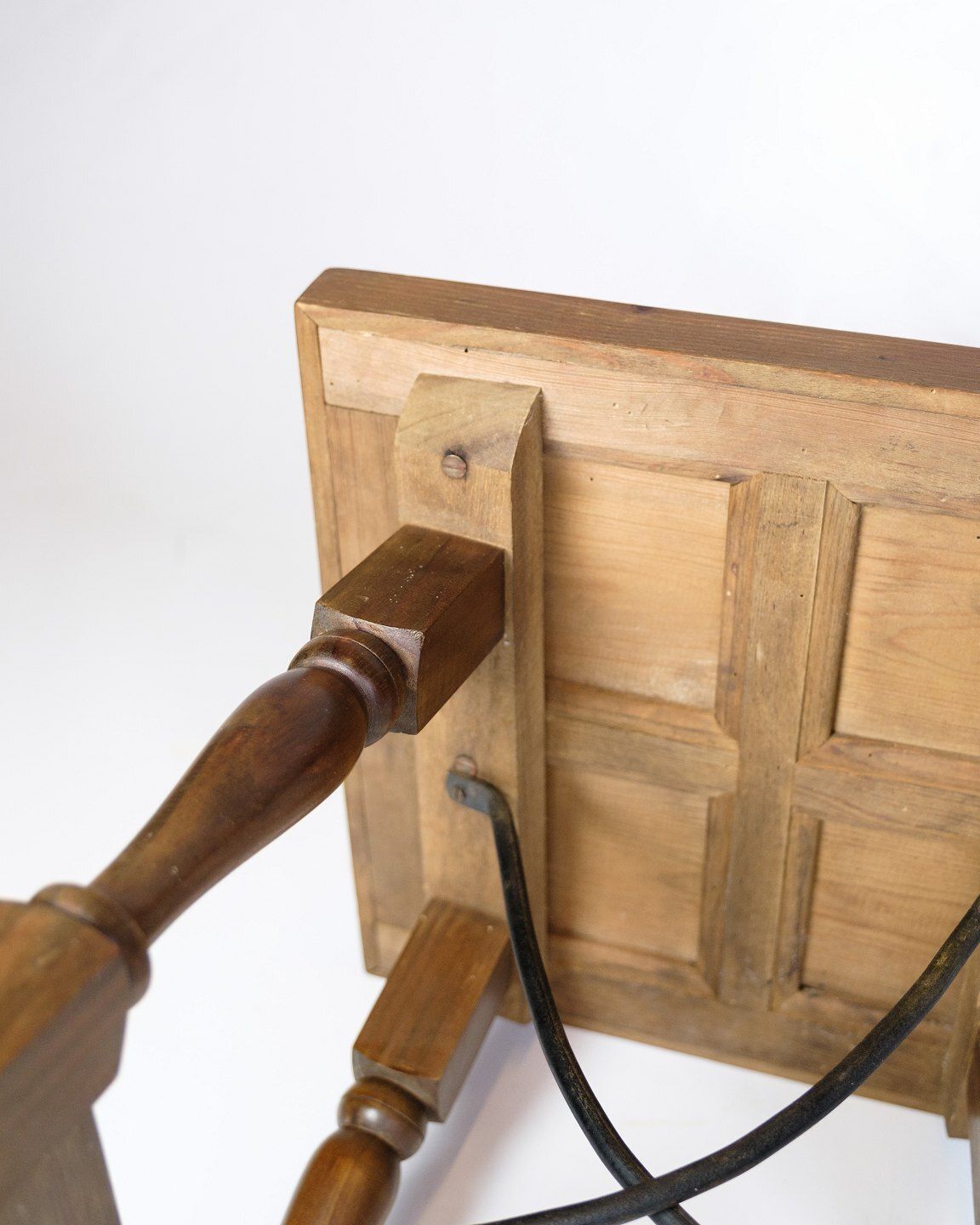 Side Table In Dark Wood & Turned Legs With Metal Struts From 1930s photo vinterior