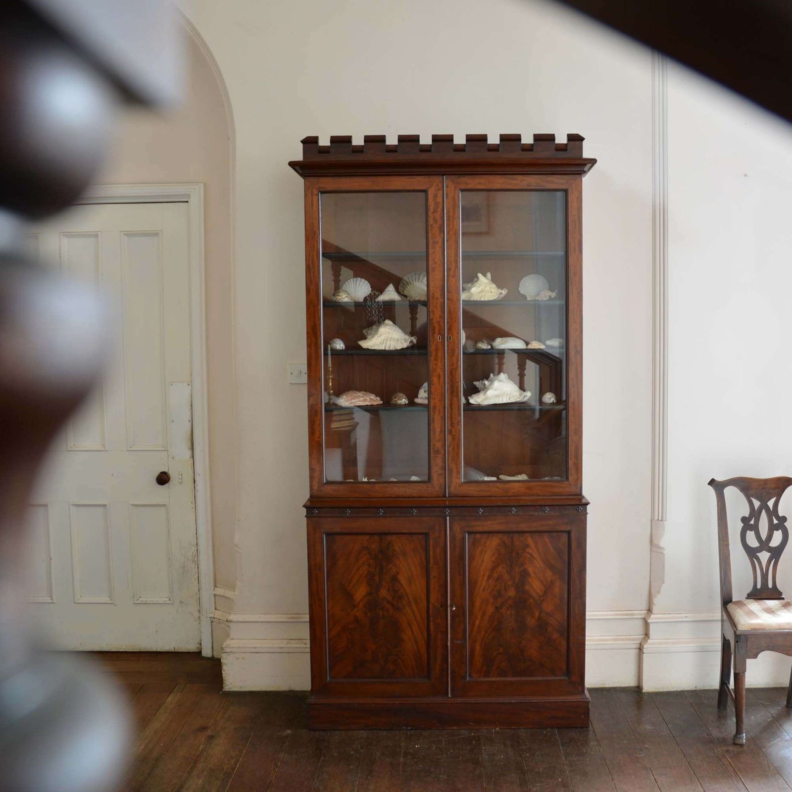 Glazed Bookcase With Crenelated Cornice, By James Winter & Son