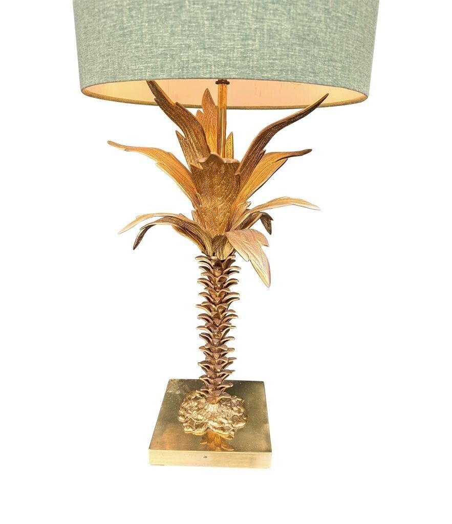 photo buy A Lovely Large French 1950s Palm Tree Lamp With Two Fittings And Bespoke Green Linen Shade