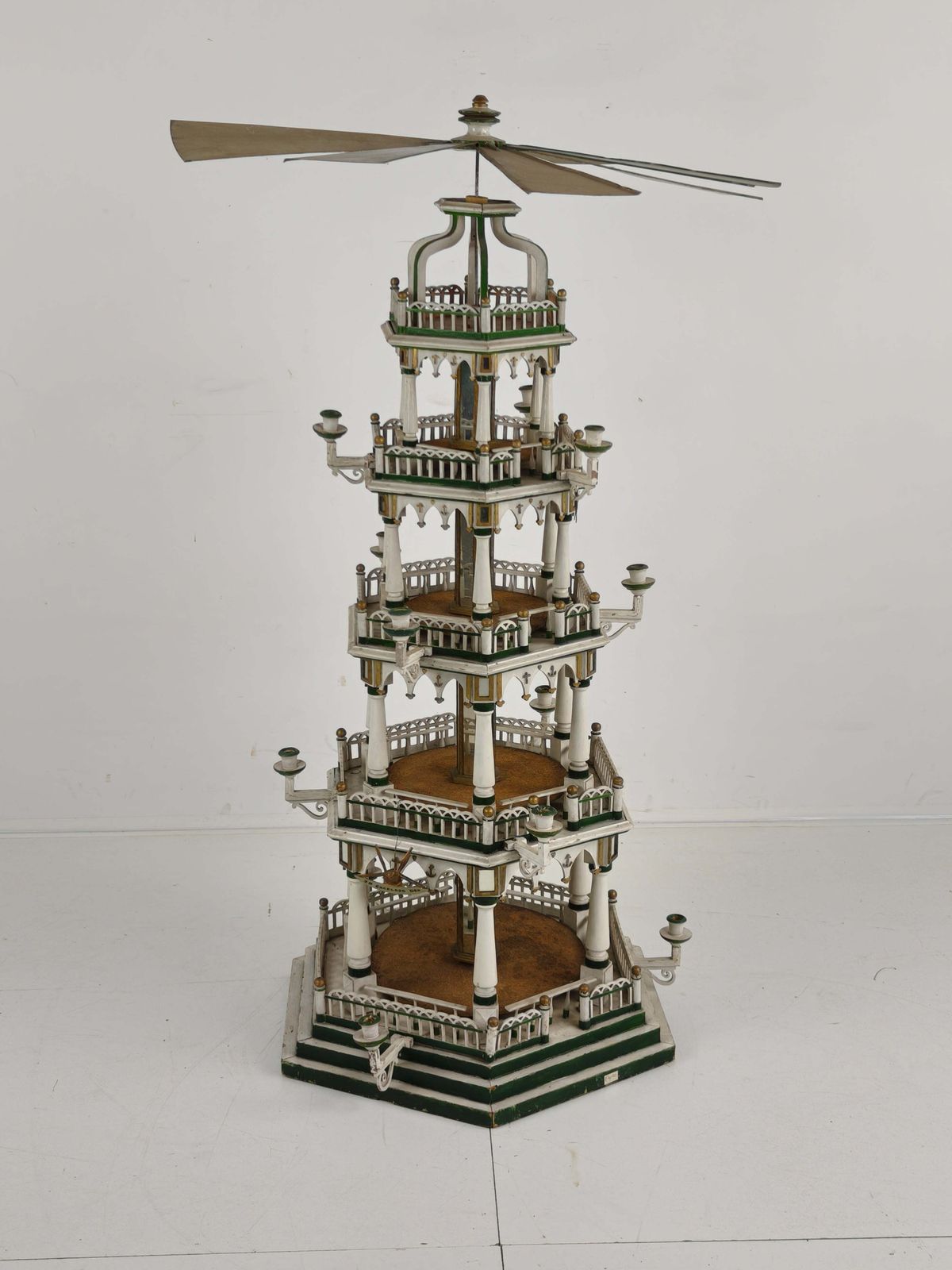 19th Century Handmade Christmas Pyramid – Rare And Beautiful German Folk Art Piece photo vintage