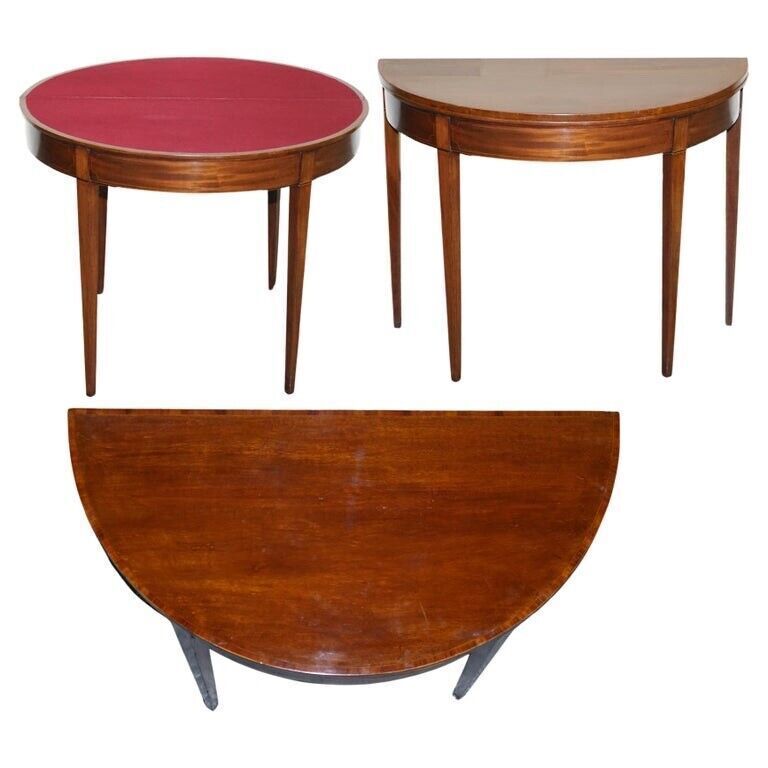 Fine Antique Circa 1890 Console Games Demi Lune Hallway Card Table Unfolds