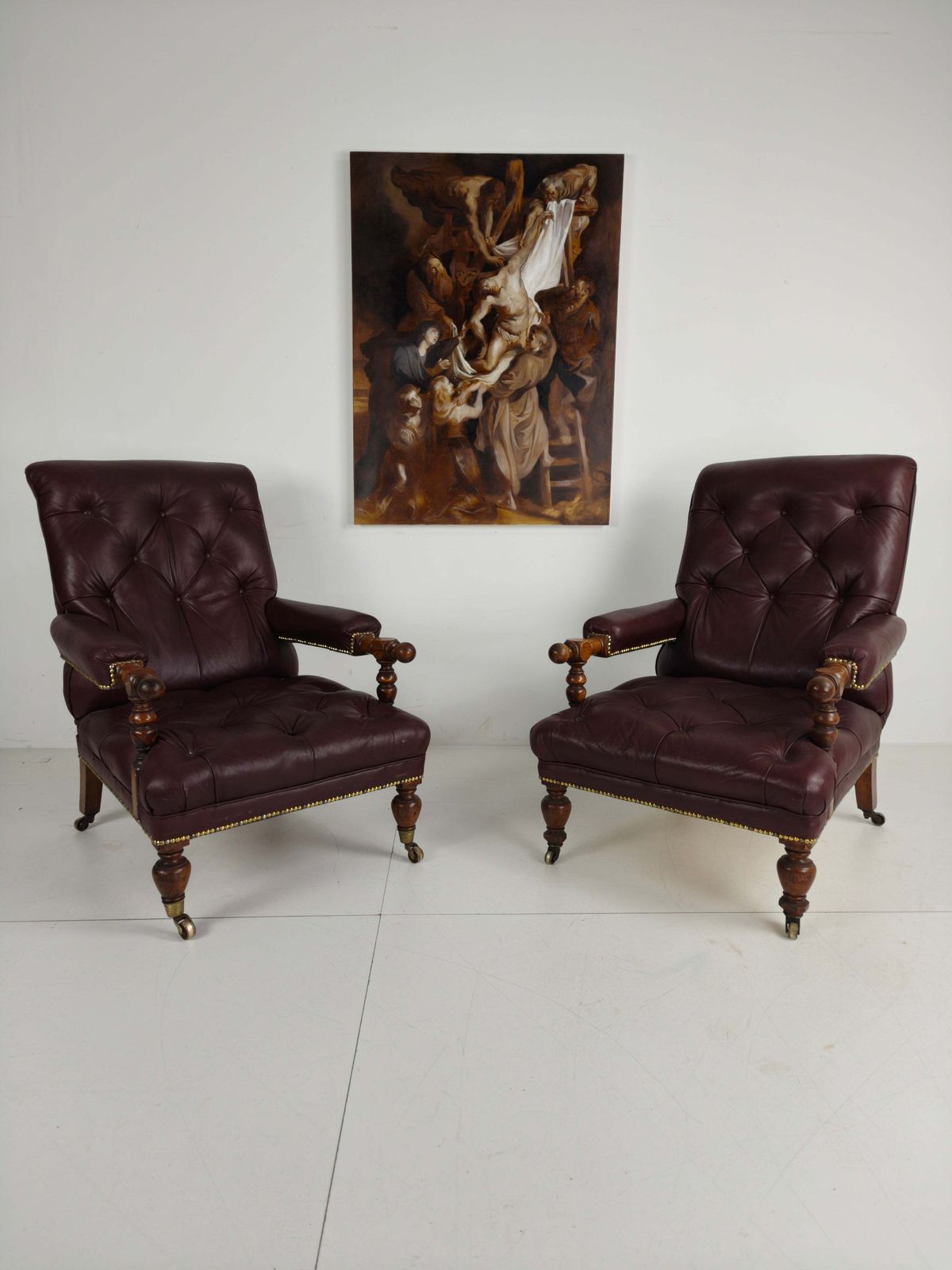 Pair Of Antique Library Chairs   Original William Morris & Co Edinburgh Stamped Armchairs