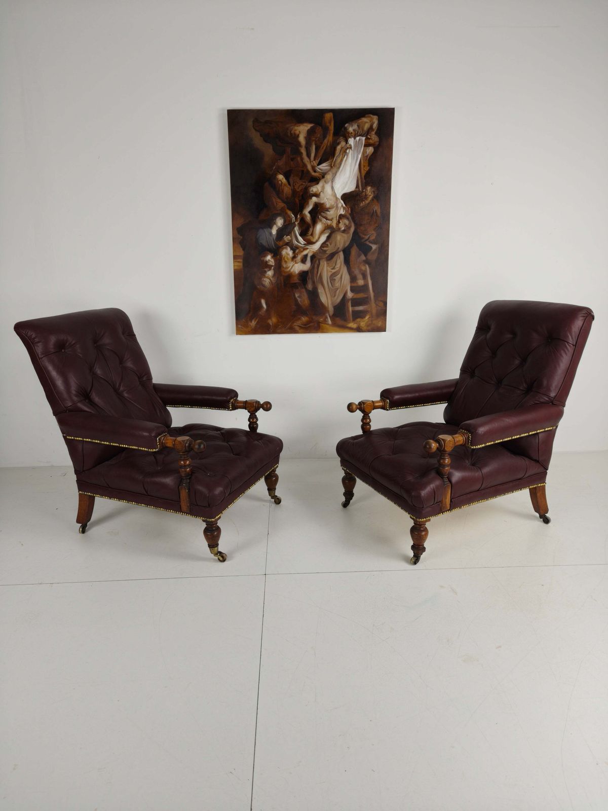 Pair Of Antique Library Chairs   Original William Morris & Co Edinburgh Stamped Armchairs photo furniture