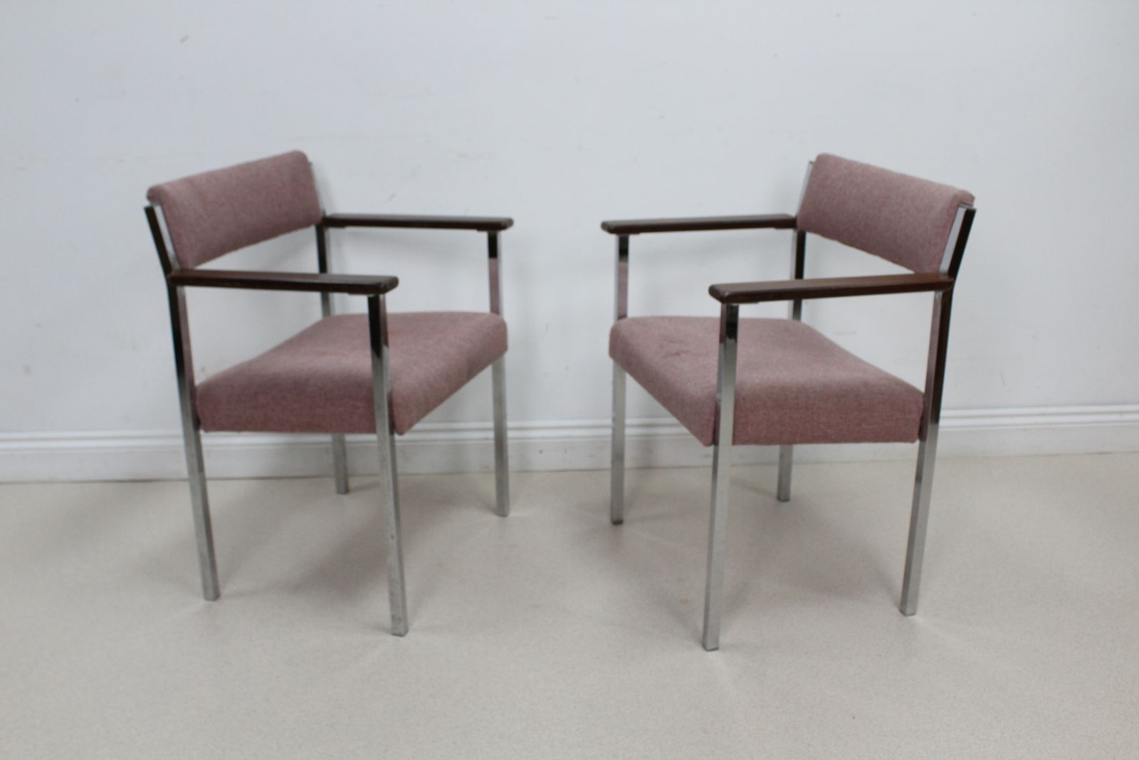 Set Of 2 Antocks Lairn Chrome And Teak Armchairs