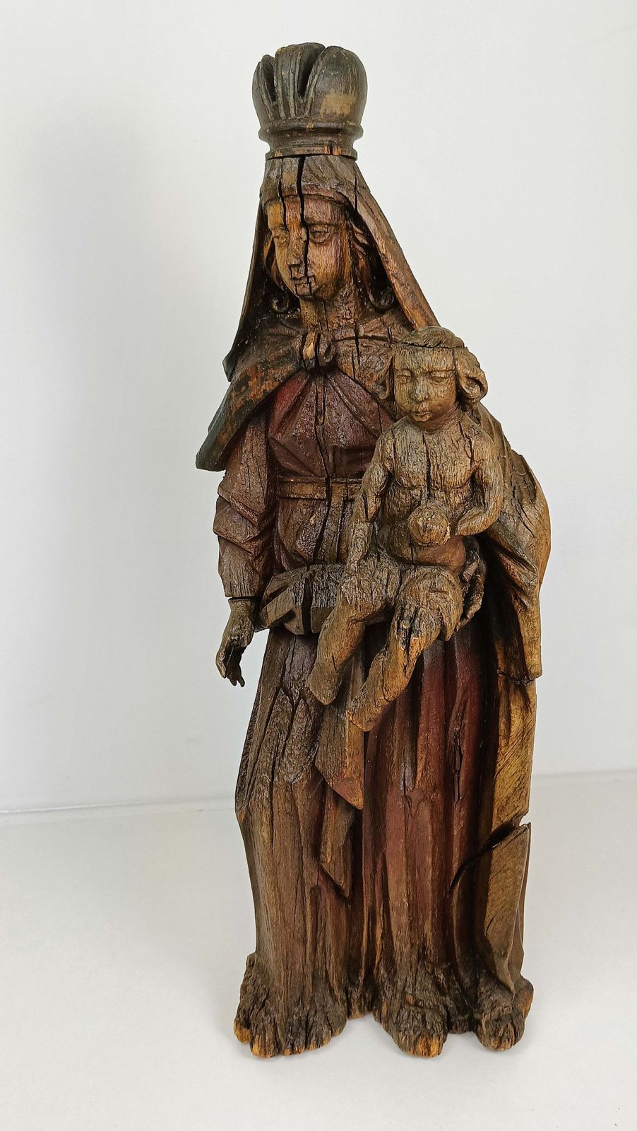 Wooden Statue Of Virgin Mary With Jesus photo vinterior